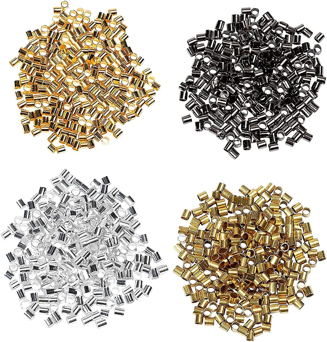 Crimp Beads Set of 1000 Gold, Silver, Copper and Black Beads - Crimping Beads for Jewelry Making, Cards, Dreamcatchers, Suncatchers, Keychain Accessories, and More – Cylindrical Metal Beads