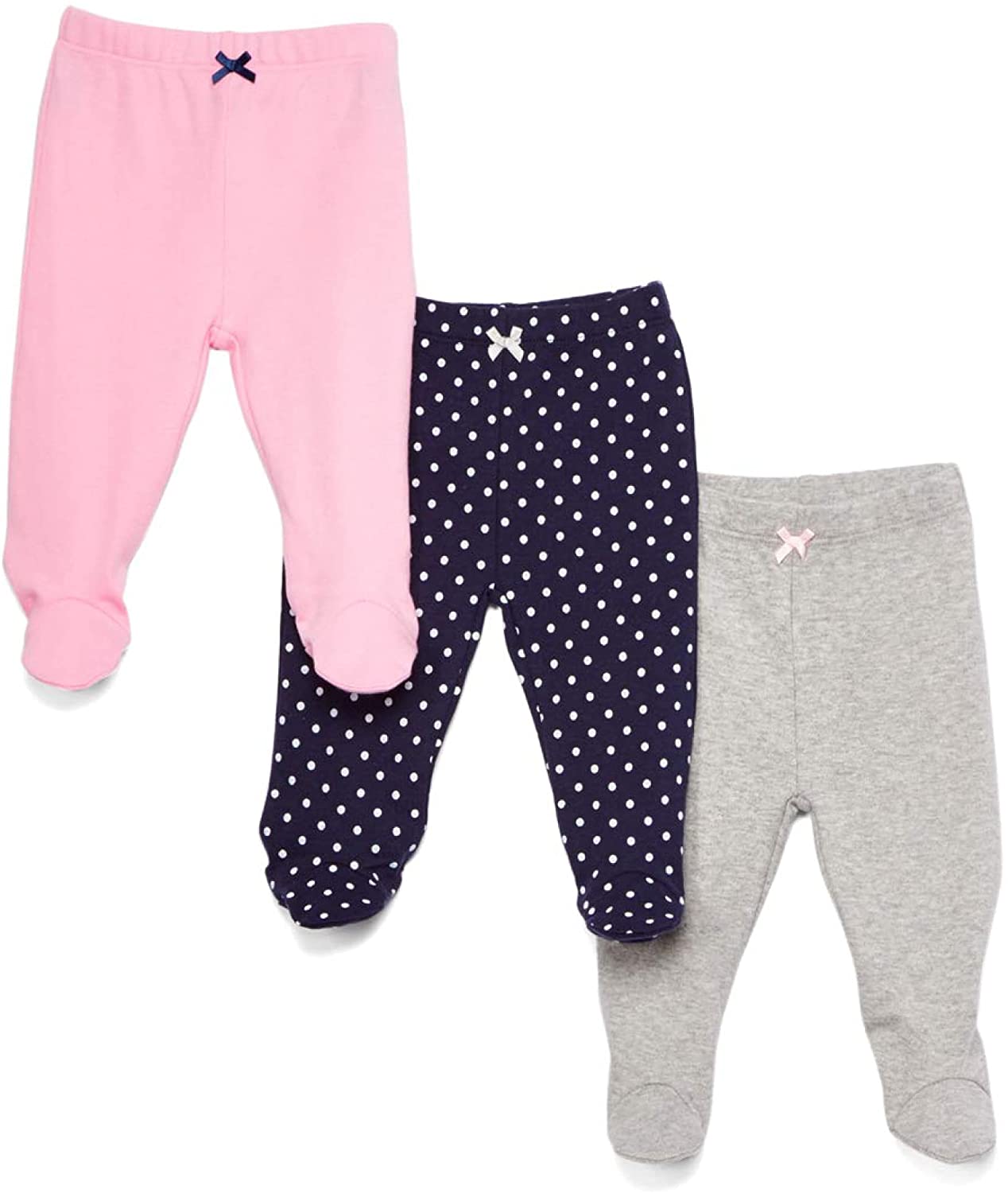 Spasilk Baby Girls 3 Pack Cotton Pull on Footed Pants