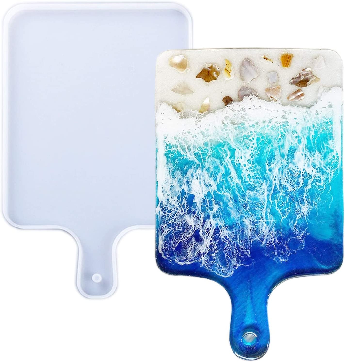 Resin Silicone Tray Molds, Casting Mold for Epoxy Resin, DIY Resin Large Serving Rectangle Shape Handle Board for Home Decoration-Crafting Agate Geode Rolling Tray