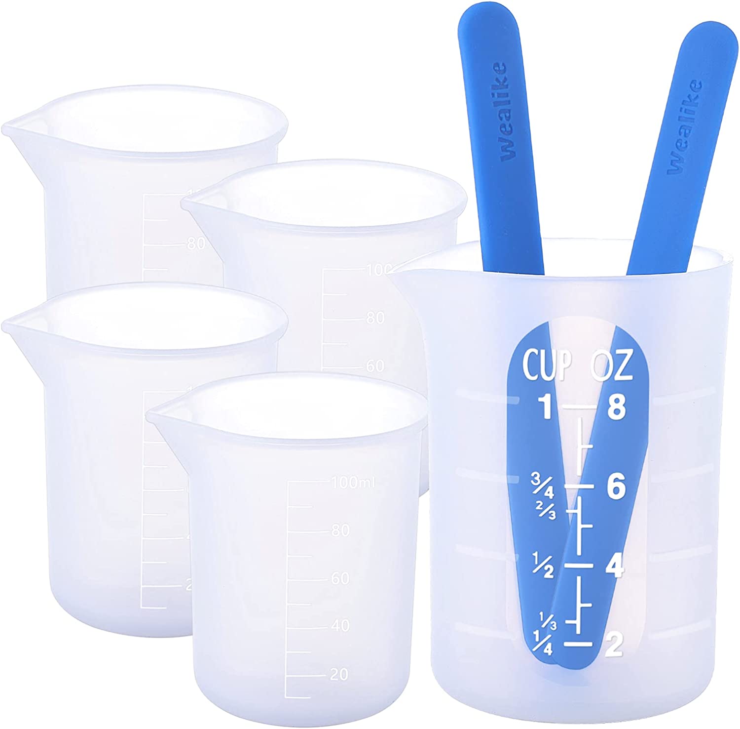 Silicone Measuring Cups for Epoxy Resin,1PCS 8oz Graduated Silicone Cup,4PCS 100ml Mixing Cups,2PCS Silicone Stire Sticks,for Epoxy Molds,Tumbler Making,Acrylic Paint Pouring Accessories