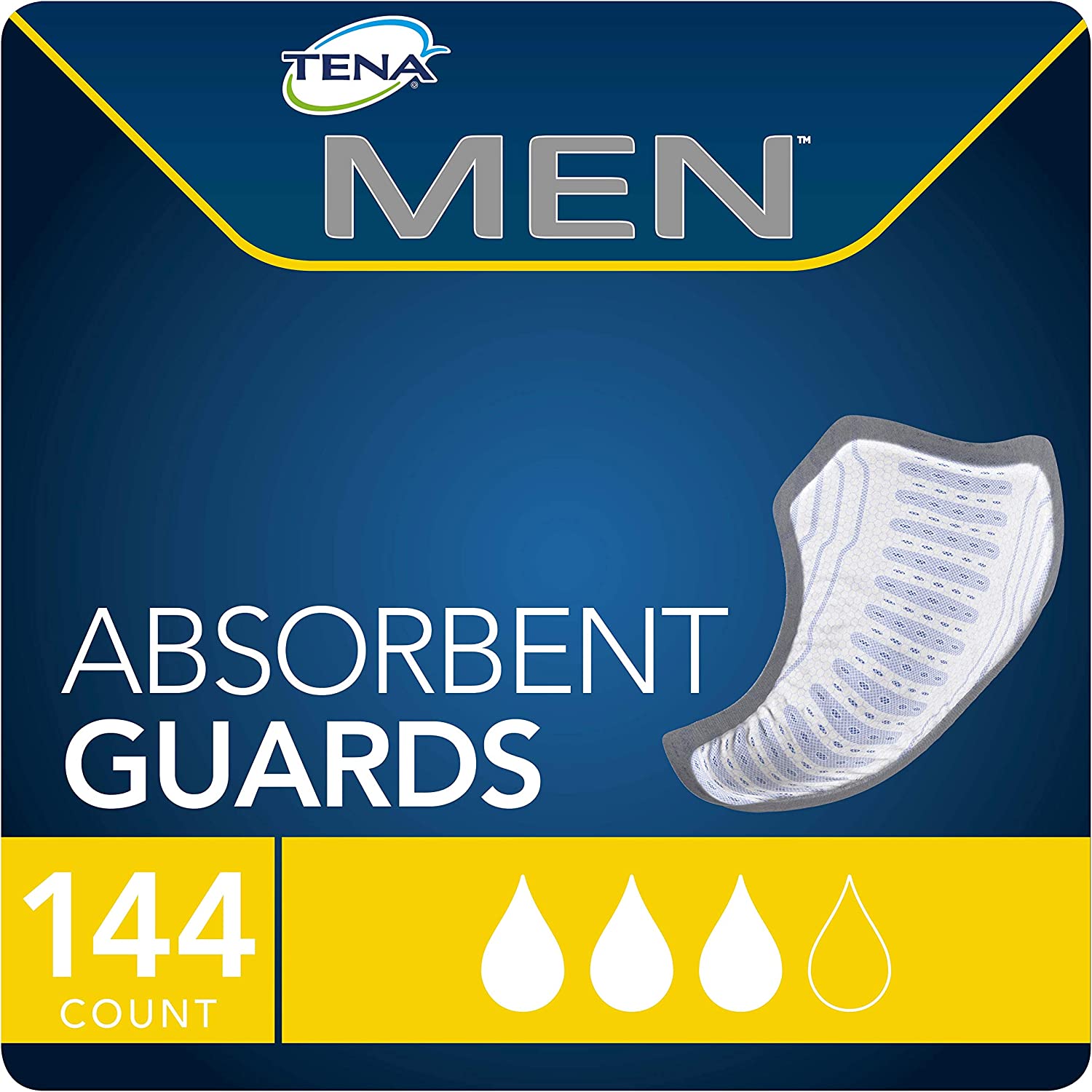 TENA Incontinence Guards for Men, Moderate Absorbency, 144 Count (3 Packs of 48)
