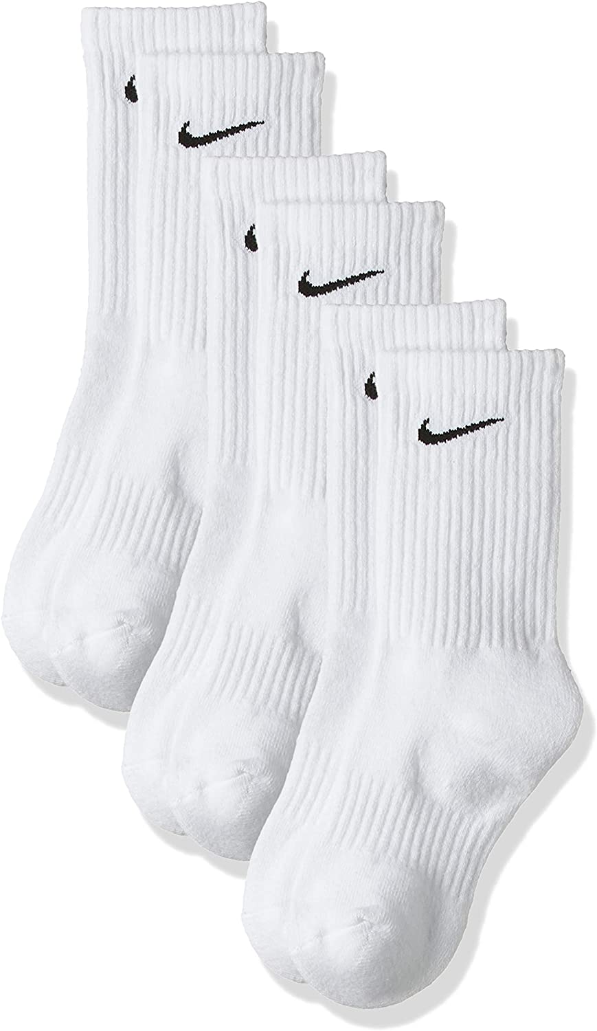 Nike Everyday Cushion Crew Training Socks, Unisex Nike Socks with Sweat-Wicking Technology and Impact Cushioning (3 Pair), White/Black, Medium