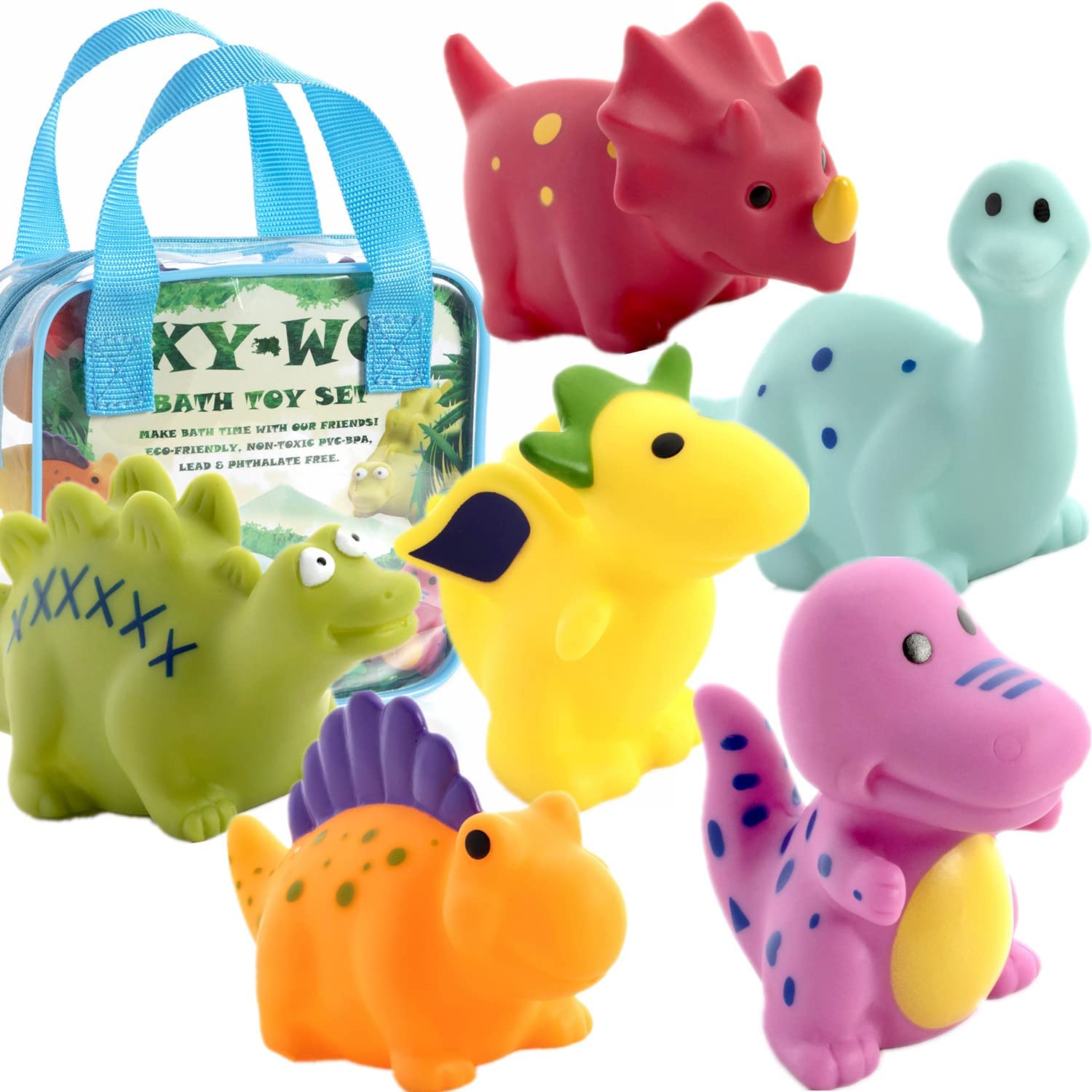 No Hole Dinosaur Baby Bath Toys for Toddlers/ Infants 6 - 12- 18 Months, Mold Free Bathtub Toys, 1 2 3 4 Years Old Kids (6 Pcs with Storage Bag)