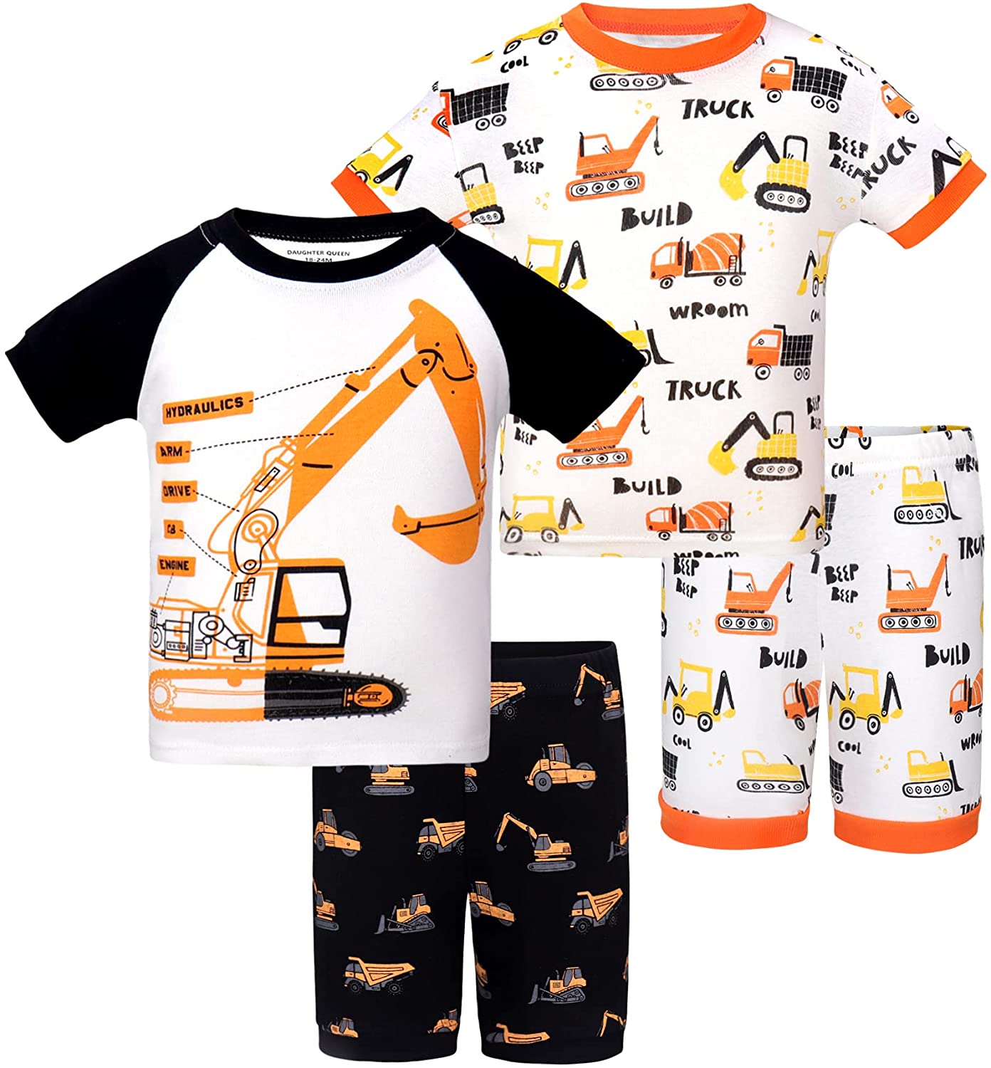 DAUGHTER QUEEN Boys Pajamas 4 Pieces Short Set 100% Cotton Sleepwear Size 18 Months-12 Years