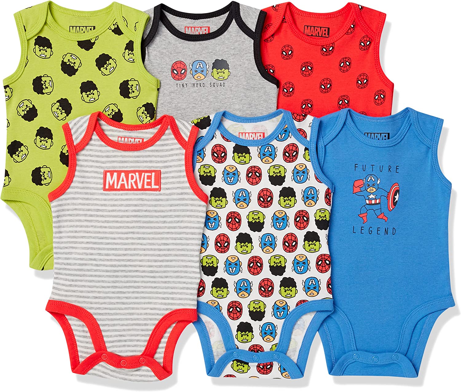 Amazon Essentials Disney | Marvel | Star Wars Baby Boys' Sleeveless Bodysuits, Pack of 6