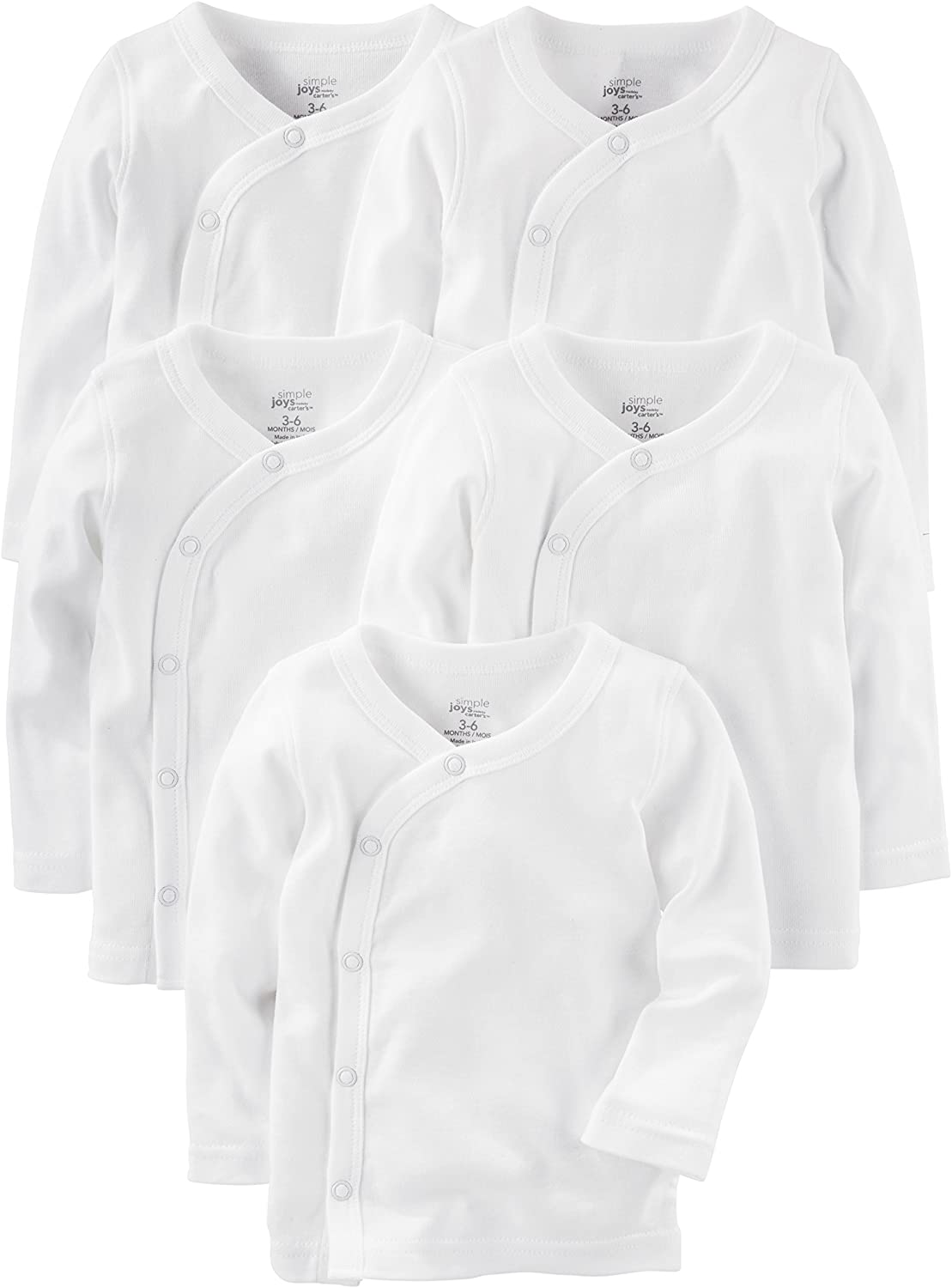 Simple Joys by Carter's Unisex Babies' Side-Snap Long-Sleeve Shirt, Pack of 5