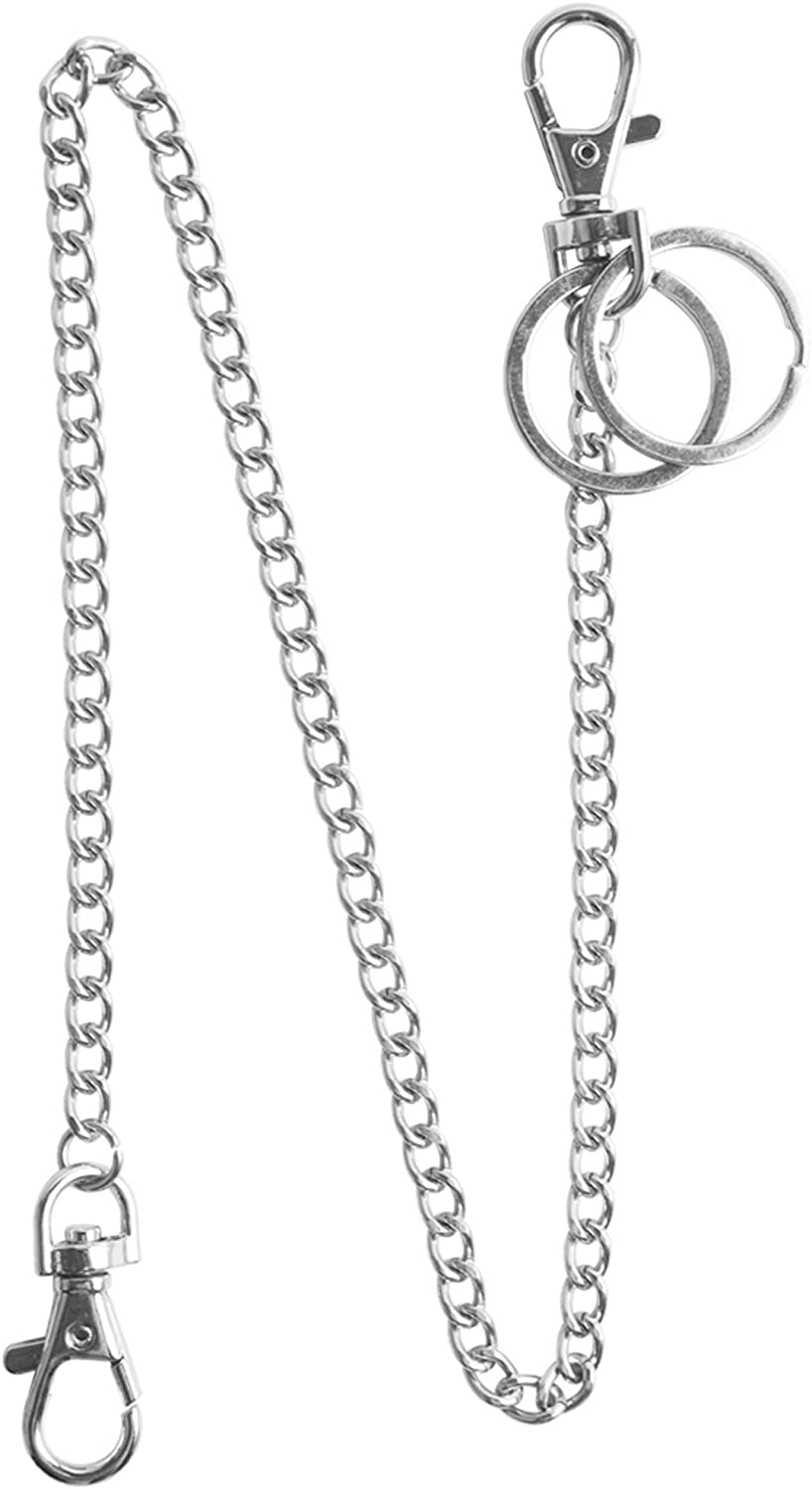 Wallet Chain, Teskyer 18" Silver Keychain with Both Ends Lobster Clasps and Extra 2 Rings for Keys, Wallet, Jeans Pants, Belt Loop, Purse Handbag-Silver