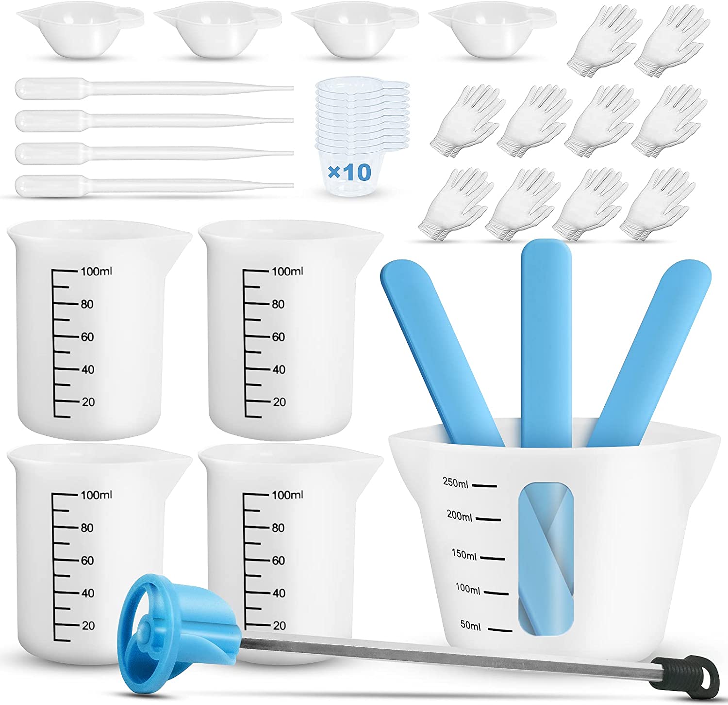 Silicone Measuring Cups for Epoxy Resin,JANCHUN Resin Supplies with 250&100ml Silicone Cups,Silicone Hard Stir Sticks,Epoxy Mixer,Color Cups,Mixing Tools for Resin,Molds,Jewelry Making, Easy to Clean