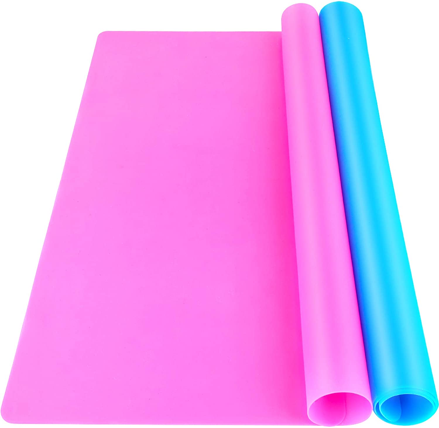 LEOBRO 2 Pack 15.7" x 11.7" Large Silicone Sheet for Crafts Jewelry Casting Mould Mat, Nonstick Silicone Craft Mat, Placemat, Pastry Mat, Silicone Mats for Epoxy Resin, Paint, Clay, Blue & Rose Red