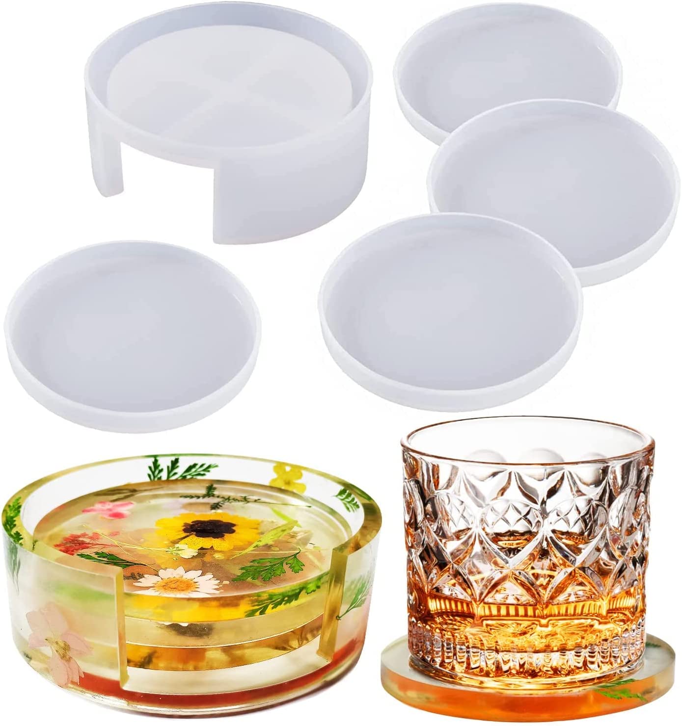 Coaster Resin Molds, Funstorm 4PCS Coaster Silicone Molds for Epoxy Resin with Storage Box Mold, Upgraded Coaster Molds for Resin Casting, Epoxy Resin Molds for DIY Resin, Cups Mats, Home Decoration