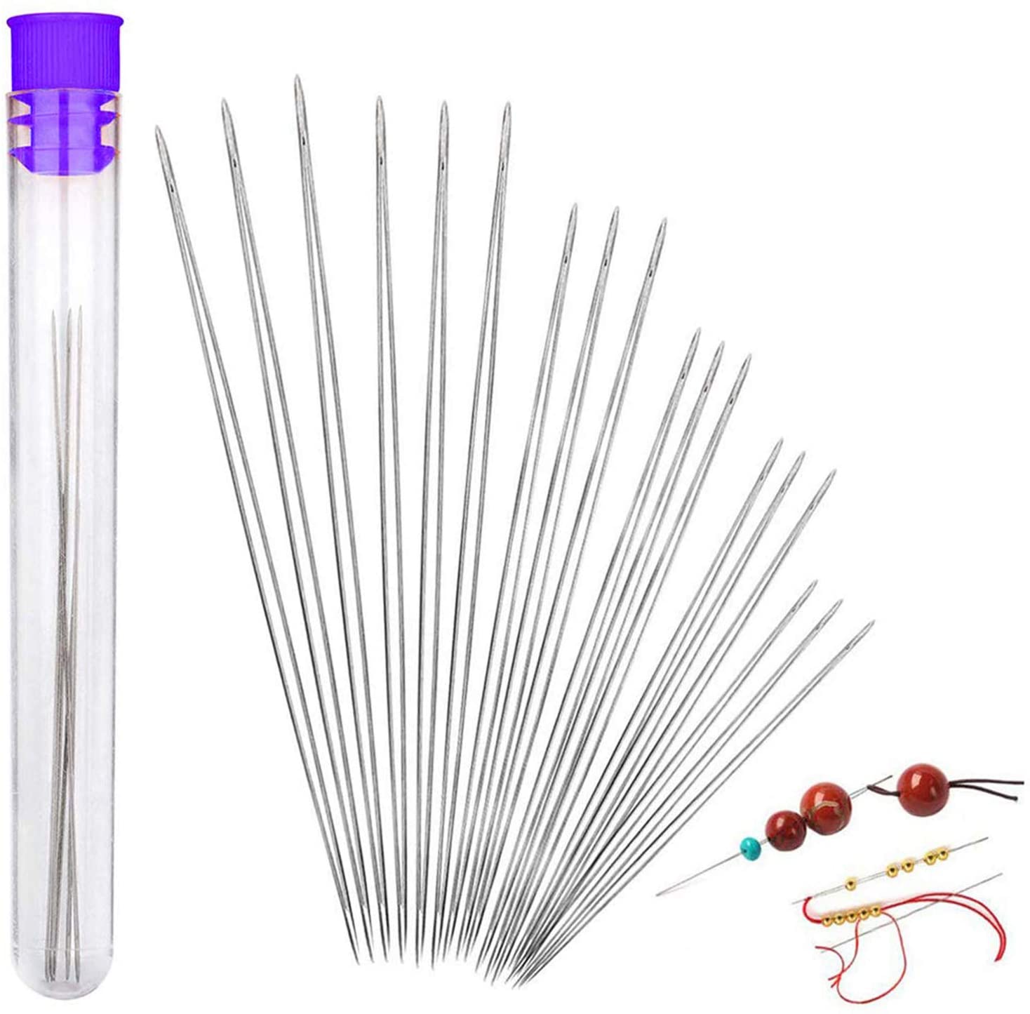 18 Pieces Beading Needles, 6 Sizes Seed Beads Needles Big Eye Beading Needles Collapsible Beading Needles Set for Jewelry Making with Needle Bottle