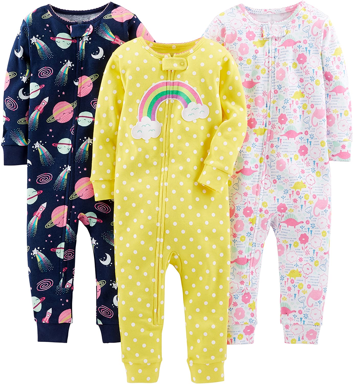 Simple Joys by Carter's Toddlers and Baby Girls' Snug-Fit Footless Cotton Pajamas, Pack of 3