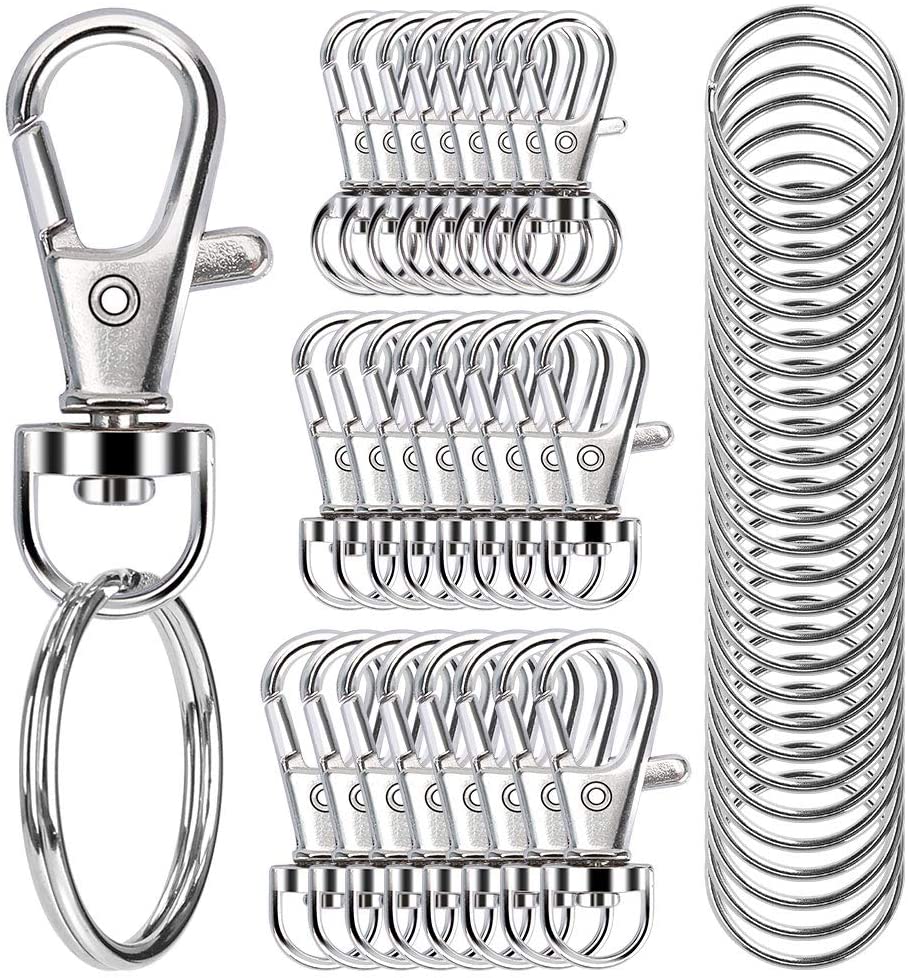 100PCS Swivel Snap Hooks with Key Rings, Premium Metal Swivel Lobster Claw Clasps Assorted Sizes (Large, Medium, Small) for Keychain Clip Lanyard, Jewelry Making, Crafts, Silver