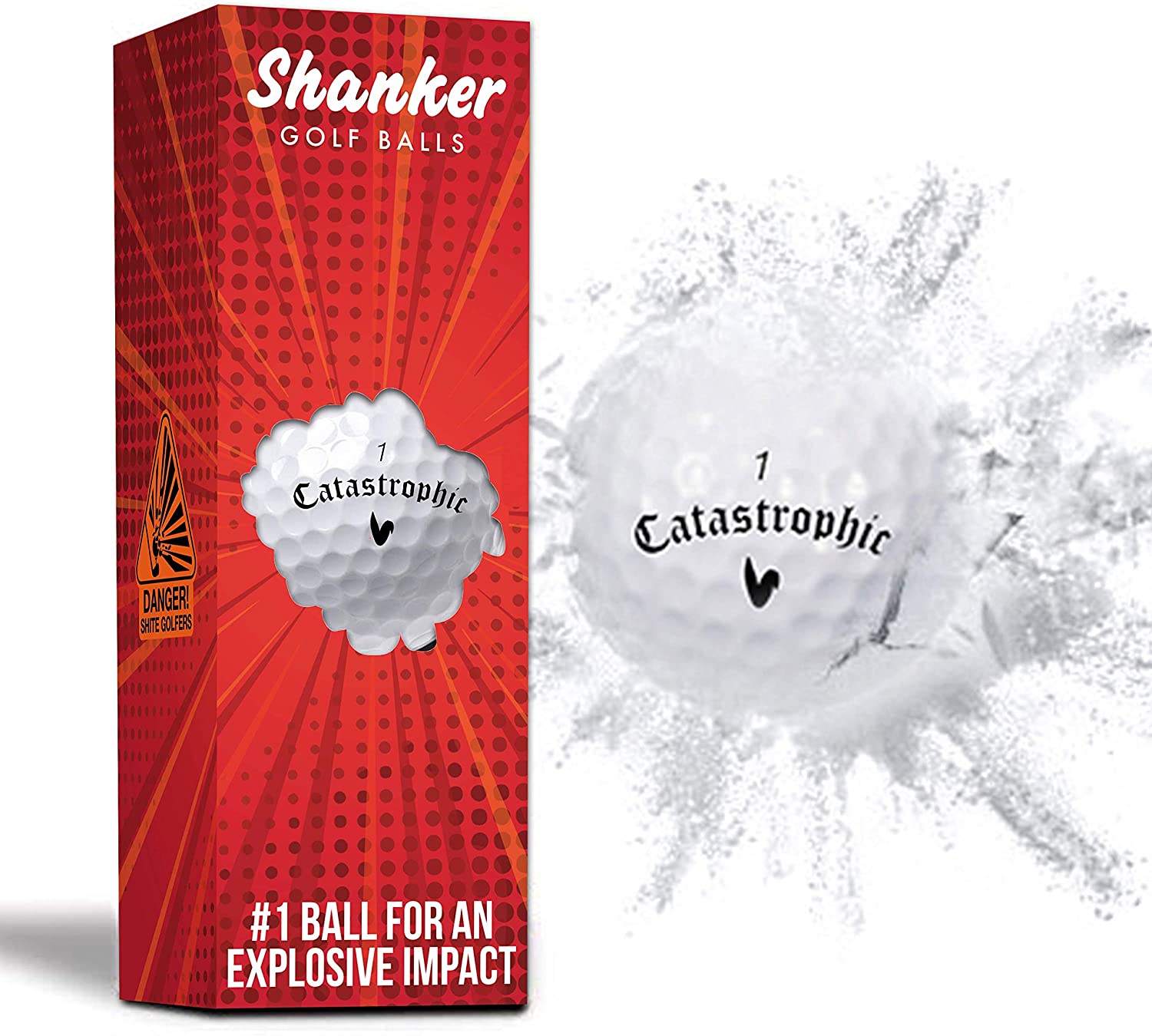 Shanker Golf Exploding Balls - Prank Balls That Explode on Impact - Funny Joke for Golfers (Sleeve of 3, Novelty)