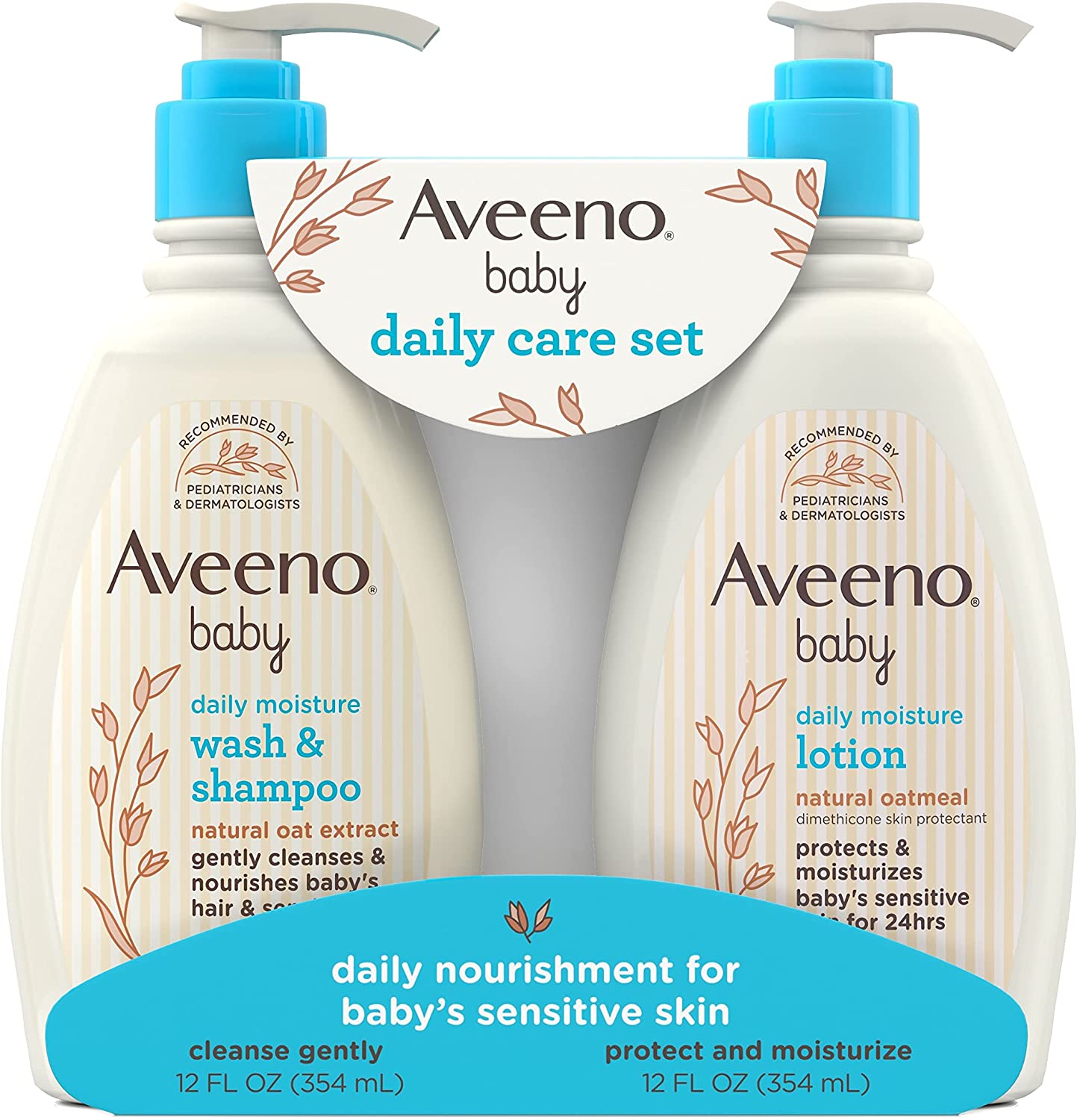 Aveeno Baby Daily Care Gift Set with Natural Oat Extract & Oatmeal, Contains Daily Moisturizing Body Lotion & Gentle 2-in-1 Baby Bath Wash & Shampoo, Hypoallergenic & Paraben-Free, 2 Items