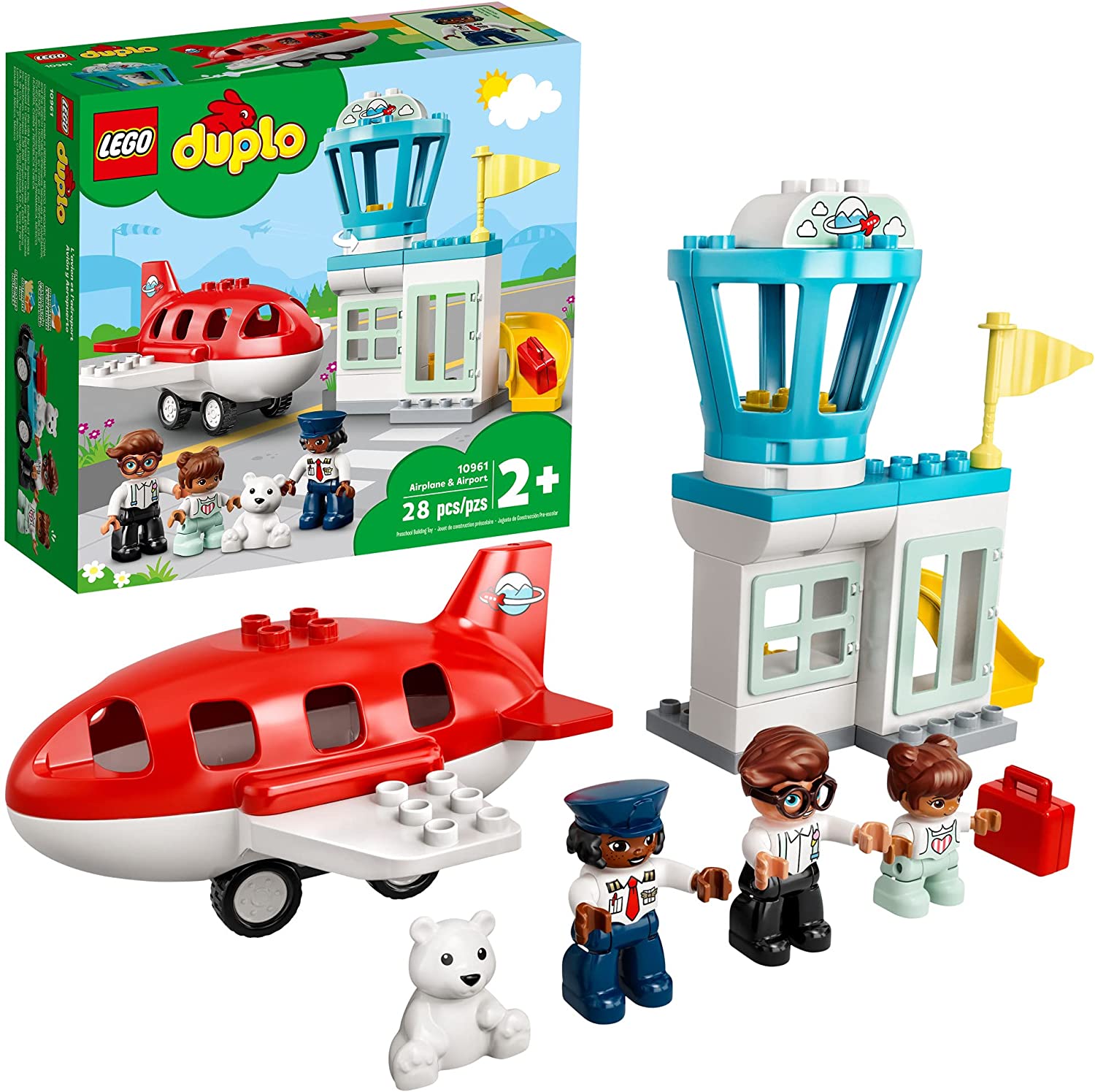 LEGO DUPLO Town Airplane & Airport 10961 Building Toy; Imaginative Playset for Kids; Great, Fun Gift for Toddlers; New 2021 (28 Pieces),Multicolor,One Size