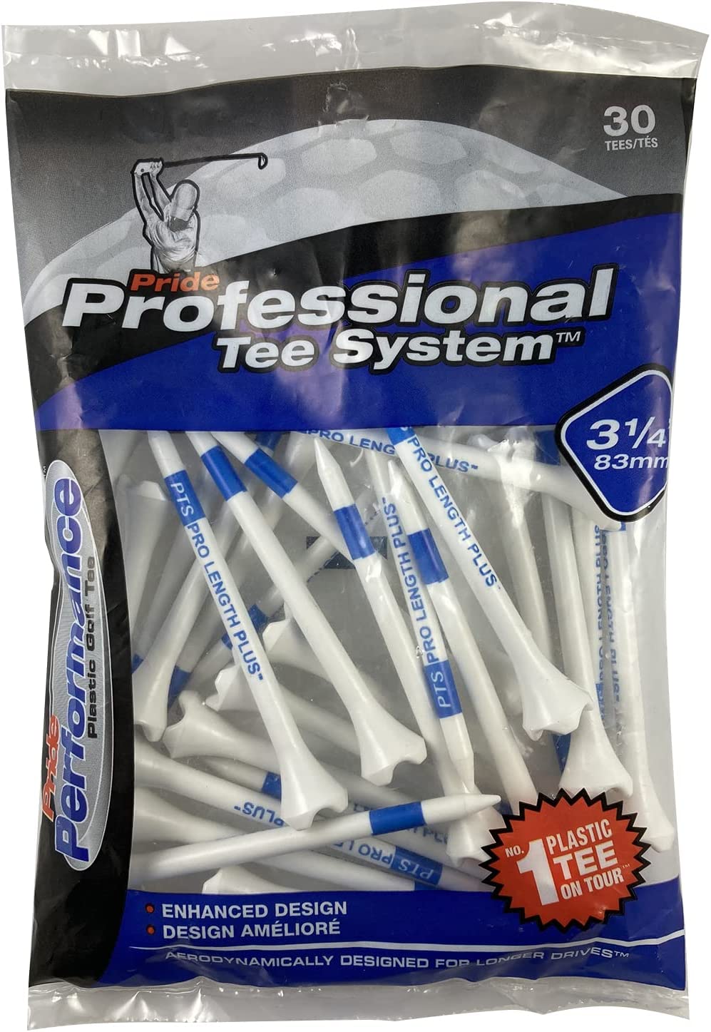 Pride Professional Tee System Plastic Golf Tees, 3-1/4 inch - 30 count (Blue),EV31430