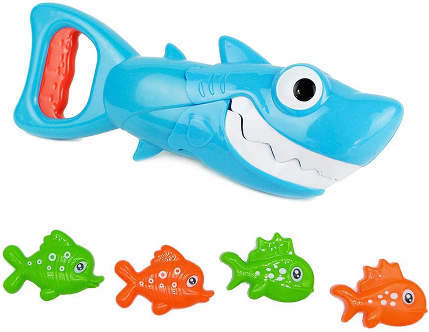 INvench Shark Grabber Baby Bath Toys - 2022 Upgraded Blue Shark with Teeth Biting Action Include 4 Toy Fish Bath Toys for Boys Girls Toddlers