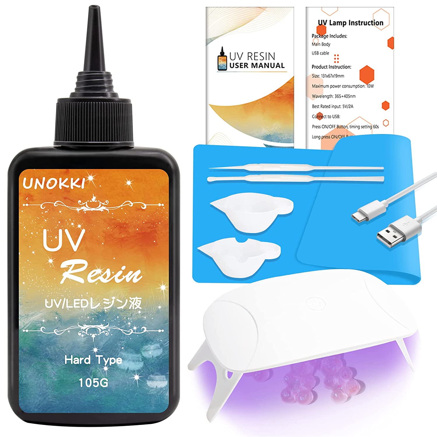 UV Resin Kit with Light,UV Resin Kit Crystal Clear Hard Glue Solar Cure Sunlight Type Adhesive for UV Resin Jewelry, DIY Craft Decoration, Casting&Coating