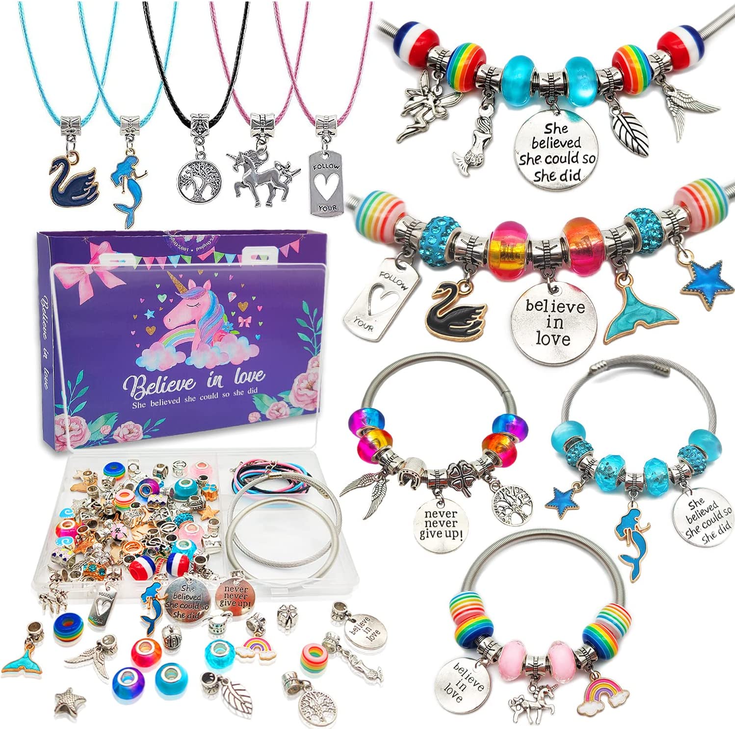 Charm Bracelet Making Kit,Jewelry Making Supplies Beads,Unicorn/Mermaid Crafts Gifts Set for Girls Teens Age 8-12