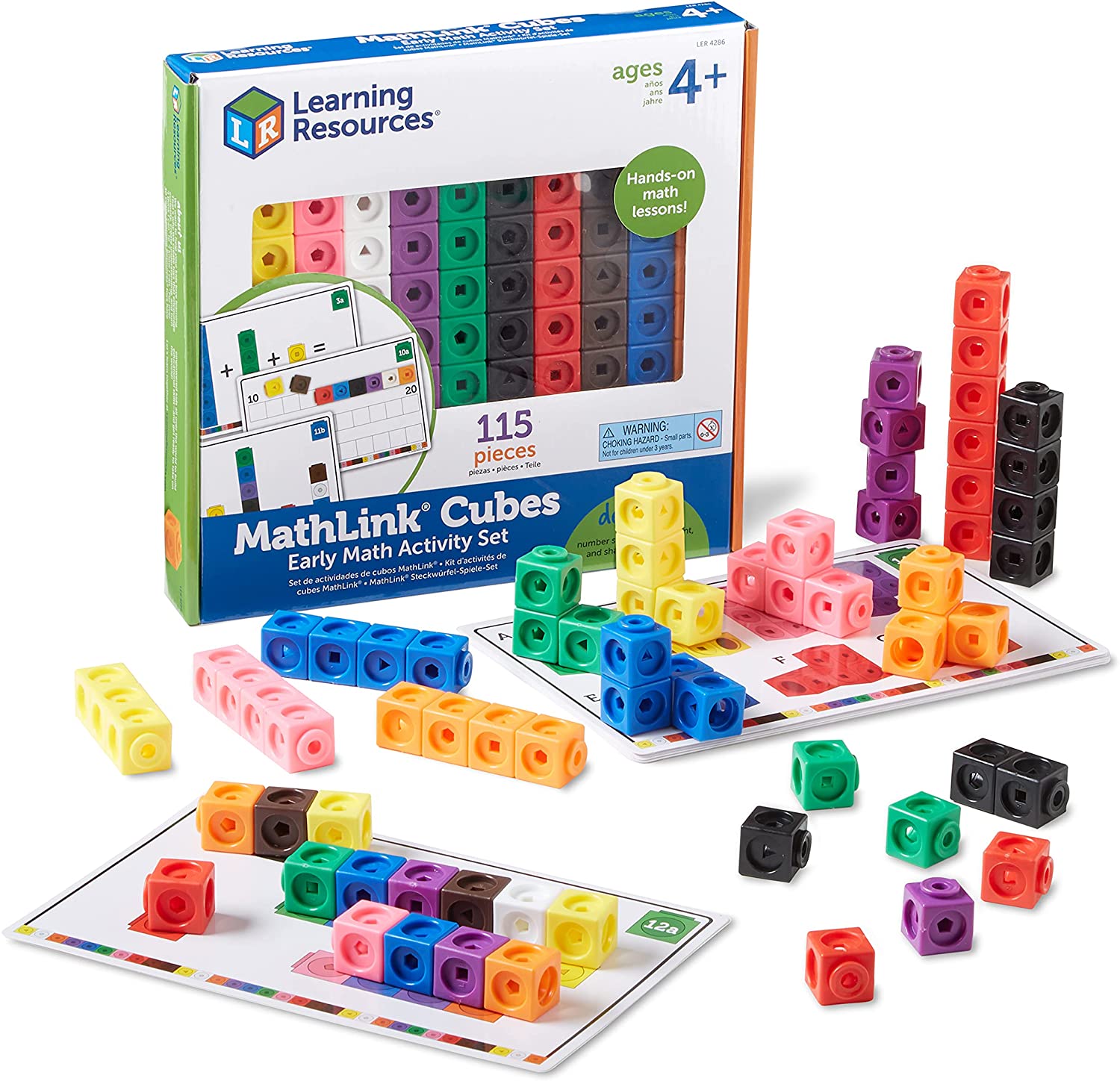 Learning Resources MathLink Cubes Early Math Activity Set - 115 Pieces, Ages 4+ Kindergarten STEM Activities, Math Cubes Activity Set and Games for Kids, Mathlink Cubes Activity Set