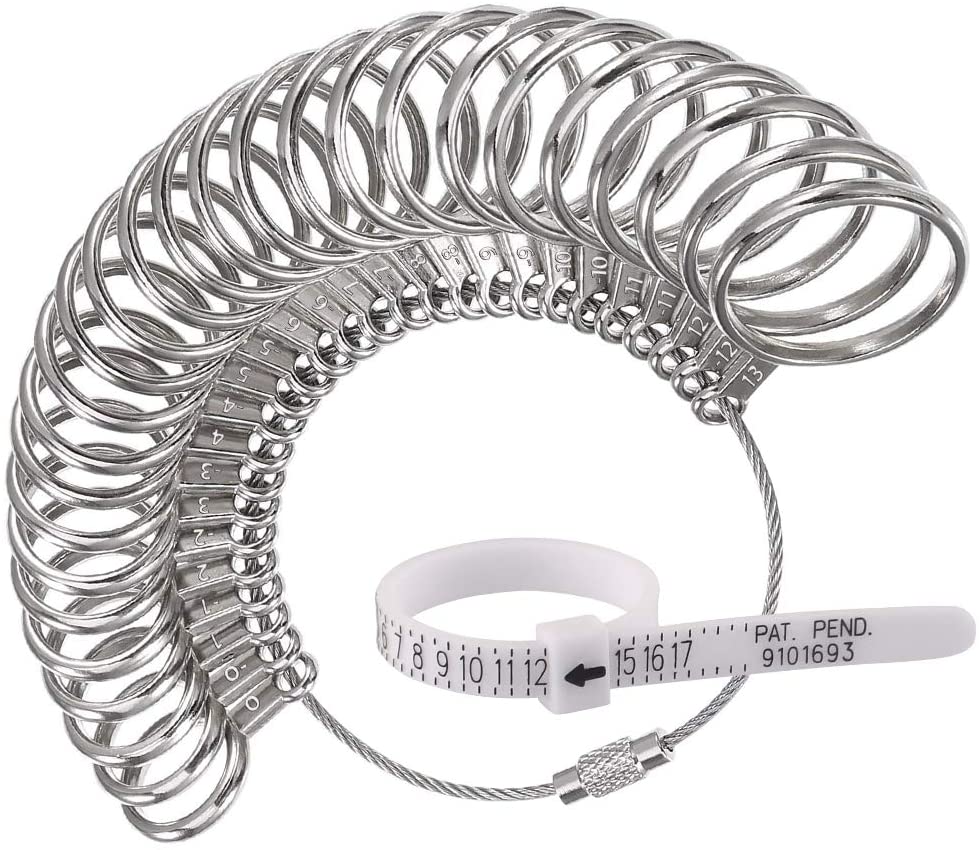 Jewelry Sizers Stainless Iron Ring Sizer Finger Ring Sizing Measuring Tool Ring Sizer Gauge Set Circle Models with Plastic Ring Sizer Belt