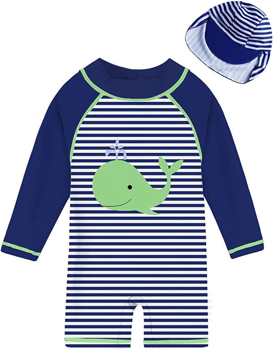 ADUKIDE Baby Toddler Boys Swimsuit UPF 50+ Rash Guard Swimwear One-Piece with Sun Hat Bathing Suits 3-24 Months
