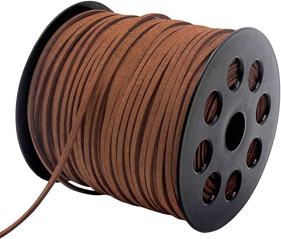 Tenn Well 2.6mm Suede Cord, 100 Yards Flat Faux Leather Cord for Necklaces, Bracelets, Jewelry Making, Beading and DIY Crafts (Brown)