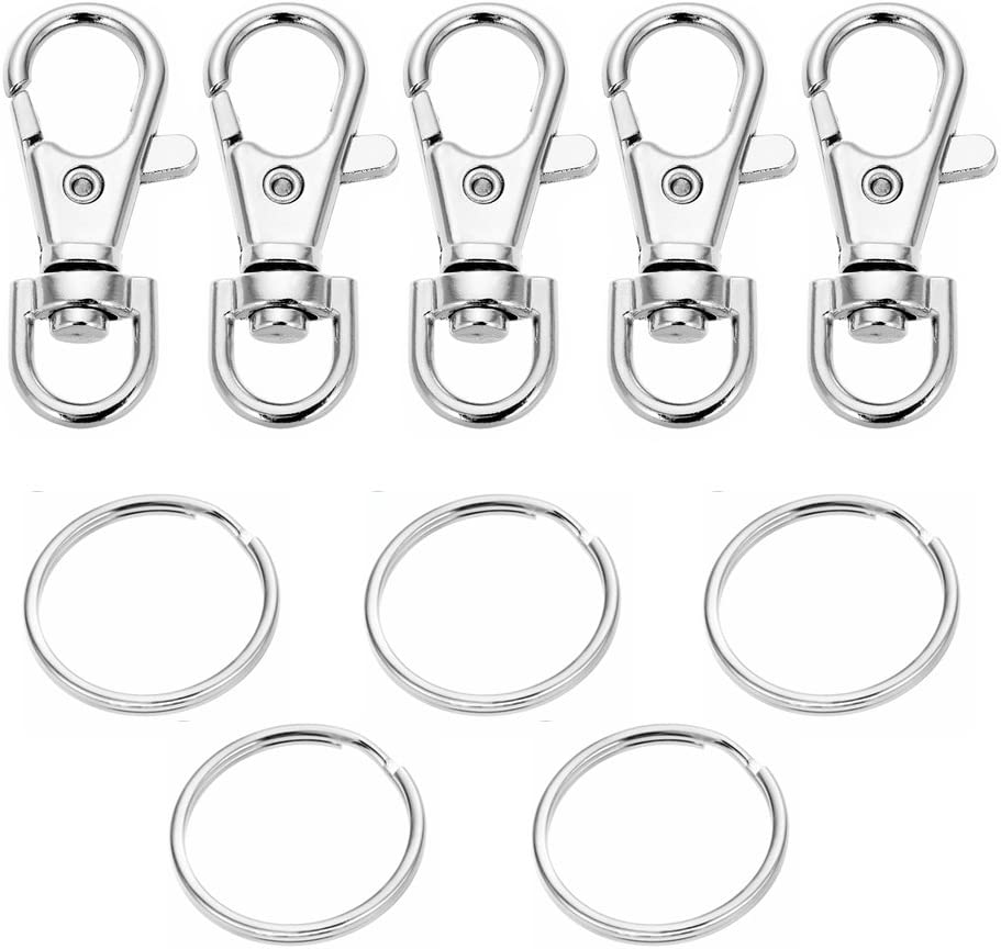5 Set Key Chain Key Rings Metal Swivel Clasps Snap-On Keychain Ring Hook Spring Clip Snap Hook Lobster Clasp for Keys, Lanyards Jewelry Findings, Round Edged
