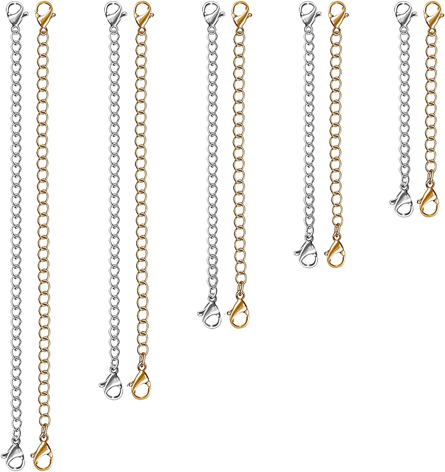 Necklace Extender, 10 PCS Chain Extenders for Necklaces, Premium Stainless Steel Jewelry Bracelet Anklet Necklace Extenders (5 Gold, 5 Silver), Length: 2" 3" 4" 5" 6", by UUBAAR