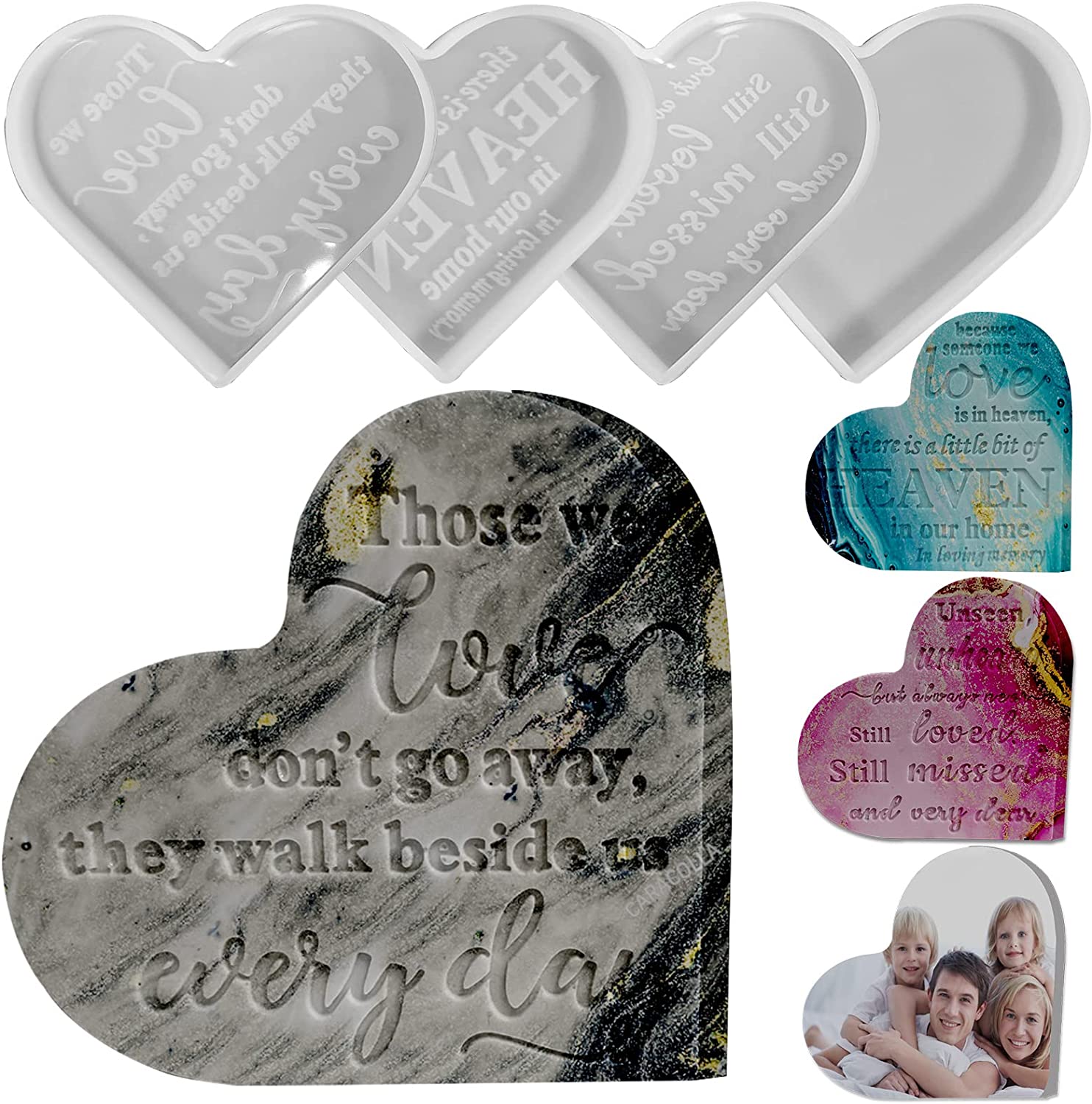 Heart Sign Molds 4 Pieces Resin Molds Silicone Molds for Epoxy Resin Heart Memorial Mold Sign Condolence Grief Signs Silicone Casting Molds DIY Craft Home Decor Office Sign Sympathy Table Decorations