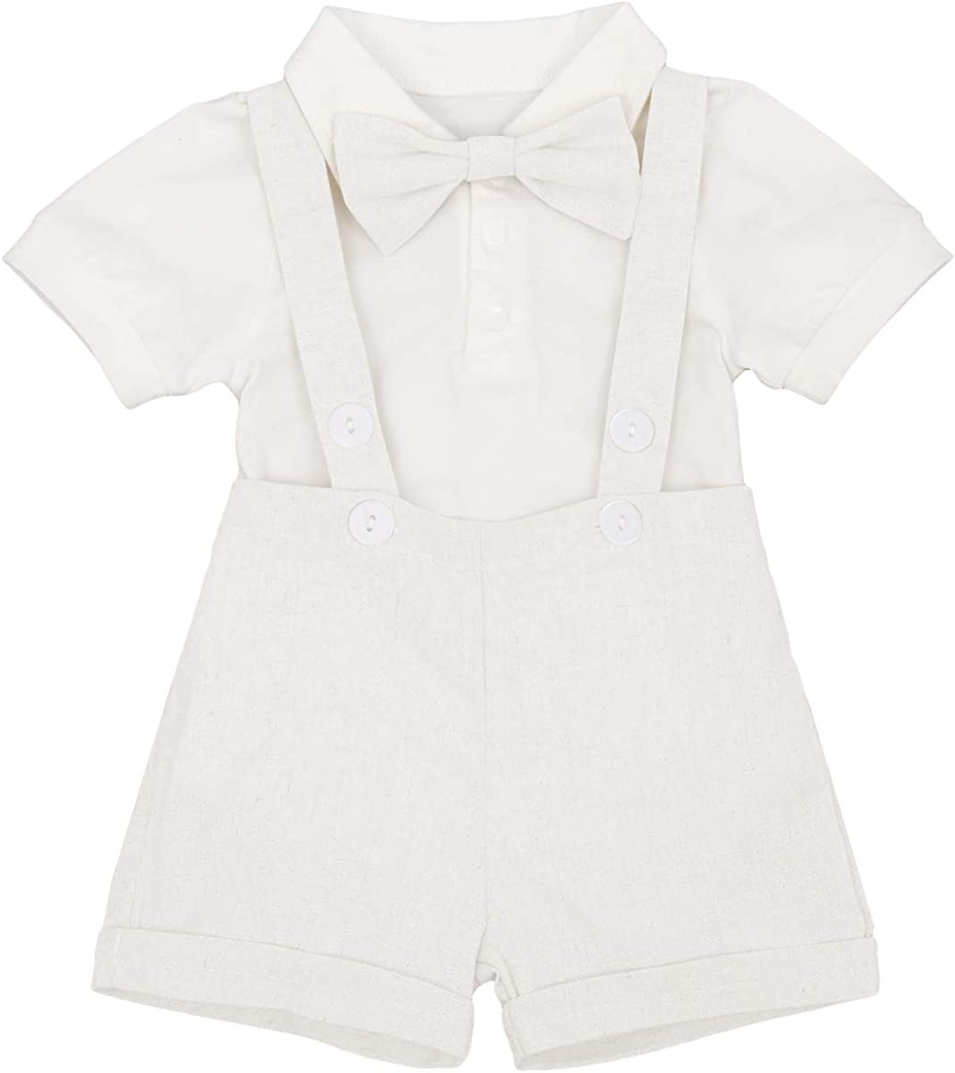 Baby Boys Formal Suit Gentleman Bowtie Romper Suspenders Shorts Wedding Tuxedo Outfit Cake Smash Christening Clothes