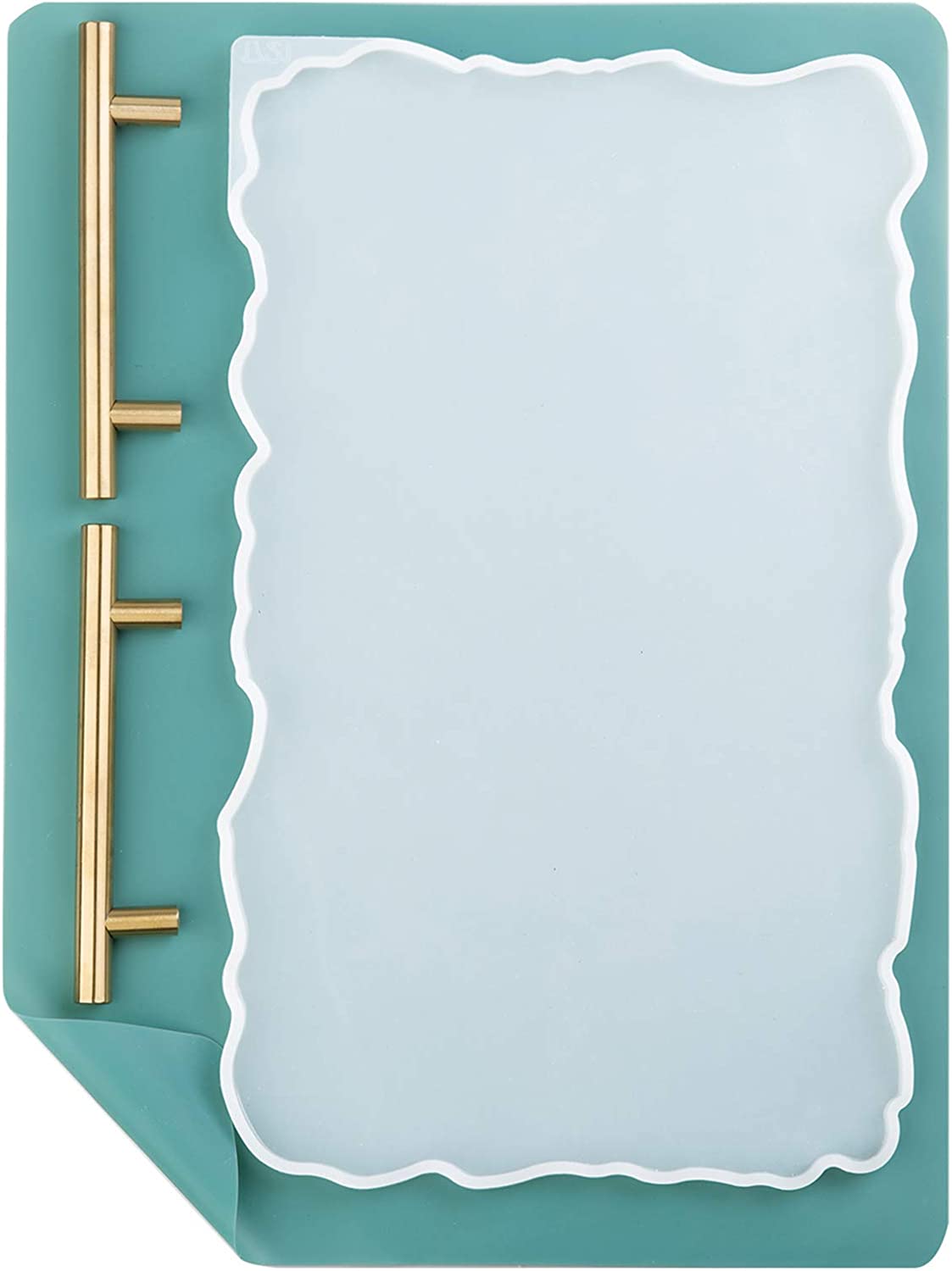 Booshow Silicone Resin Tray Mold Geode Agate XL Silicone Tray Mold & Gold Handles with A3 Extra Large Silicone Sheet for DIY Crafts, Epoxy Resin Casting Molds for Making Faux Agate Tray,Serving Board