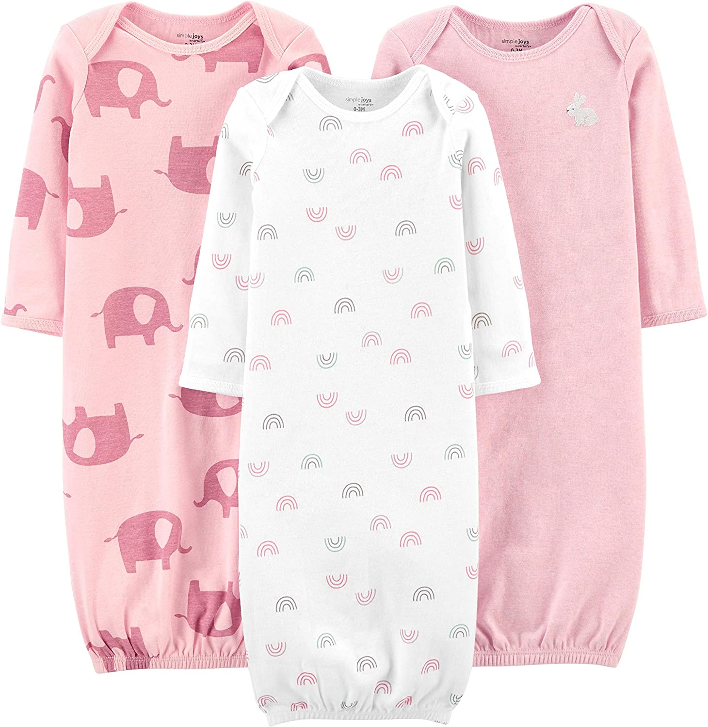 Simple Joys by Carter's Baby Girls' Cotton Sleeper Gown, Pack of 3