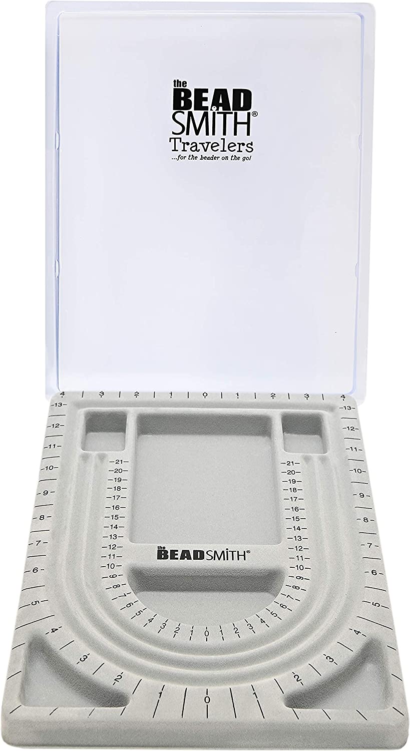 The Beadsmith Bead Board with Cover, Grey Flocked, 3 U-Shaped Channels, 6 Recessed Compartments, 9.75 x 13.25 inches, Design Boards for Creating Bracelets, Necklaces and Other Jewelry