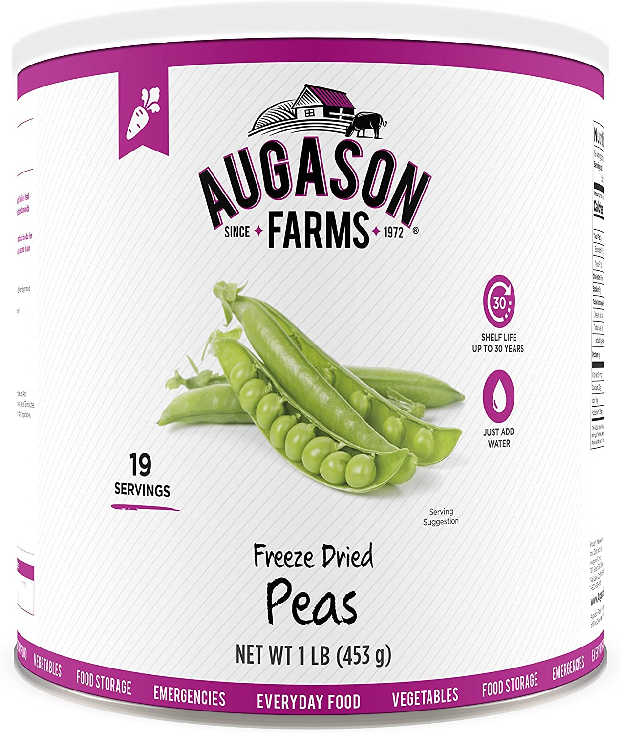 Augason Farms Freeze Dried Peas #10 Can, 16 oz