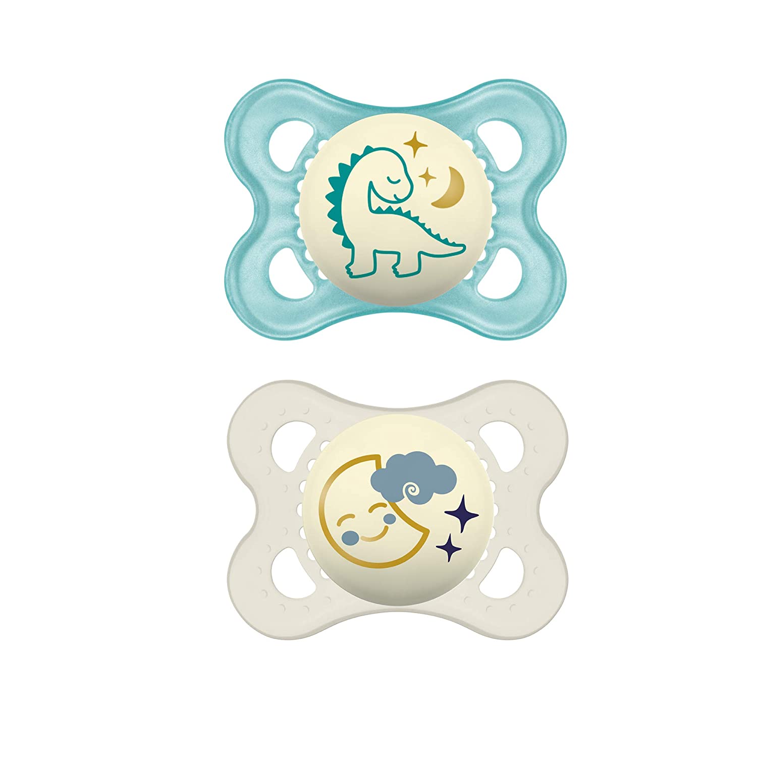 MAM Night Pacifiers 0-6 Months, Best for Breastfed Babies, Glow in the Dark, Baby Boy, 2 Count