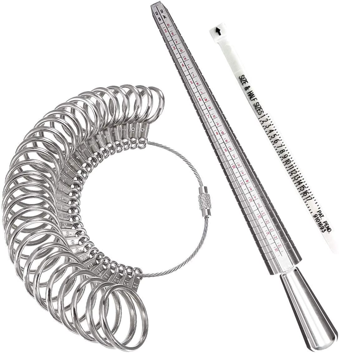 Meowoo Ring Sizer Measuring Tool,Aluminum Ring Mandrel and Finger Gauges (Metal Ring Sizer Tool Set)