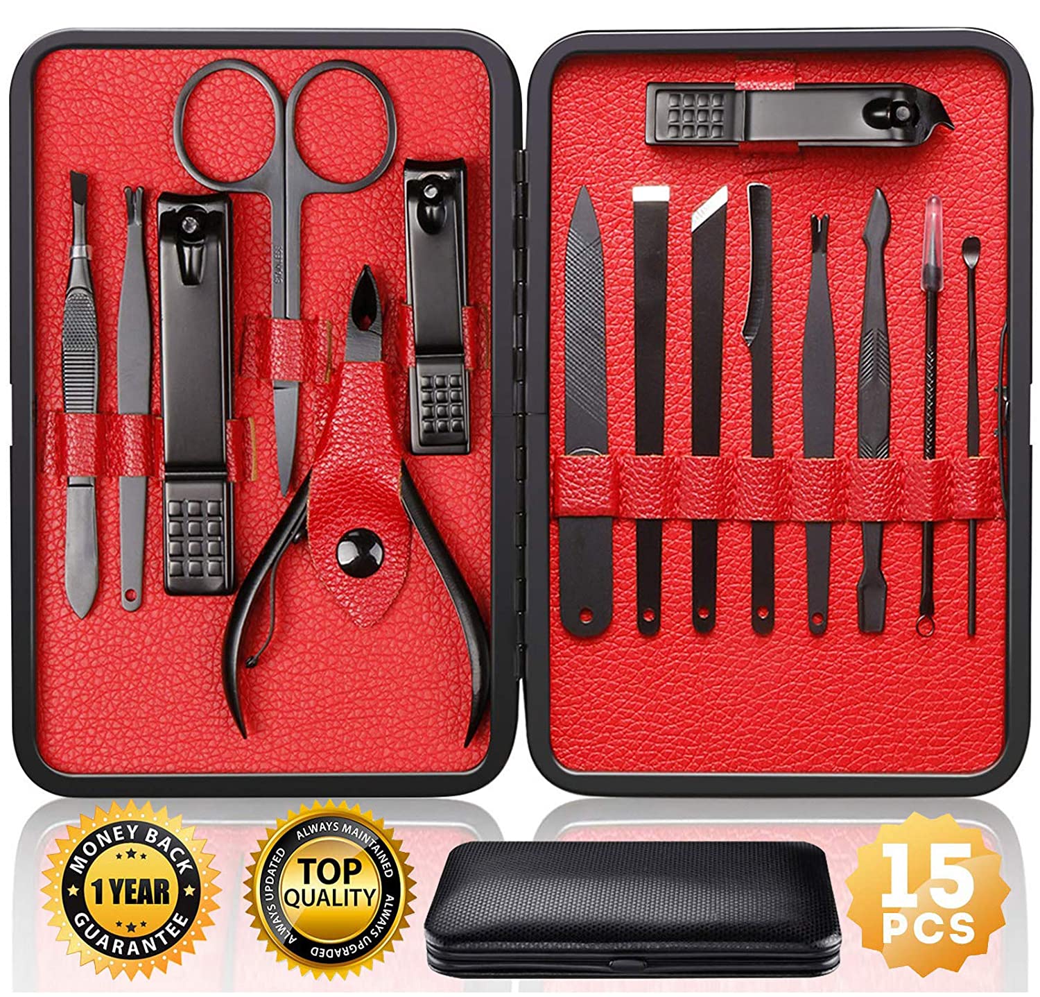 Nail Clippers Sets High Precisio Stainless Steel Nail Cutter Pedicure Kit Nail File Sharp Nail Scissors and Clipper Manicure Pedicure Kit Fingernails & Toenails with Portable stylish case (Red)