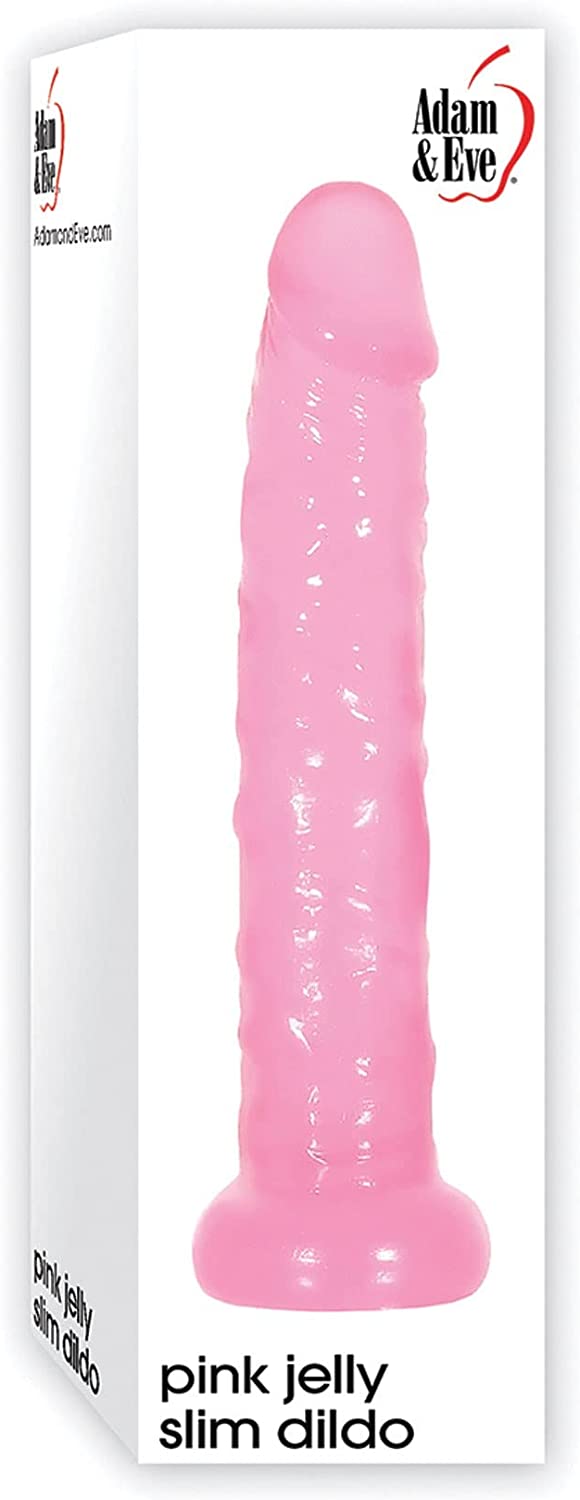 Adam & Eve Jelly Slim Dildo, Pink | 6” Long, 5.5” Insertable, 1” Wide | Realistic and Waterproof Anal Dildo | Compatible with Water Based Lube