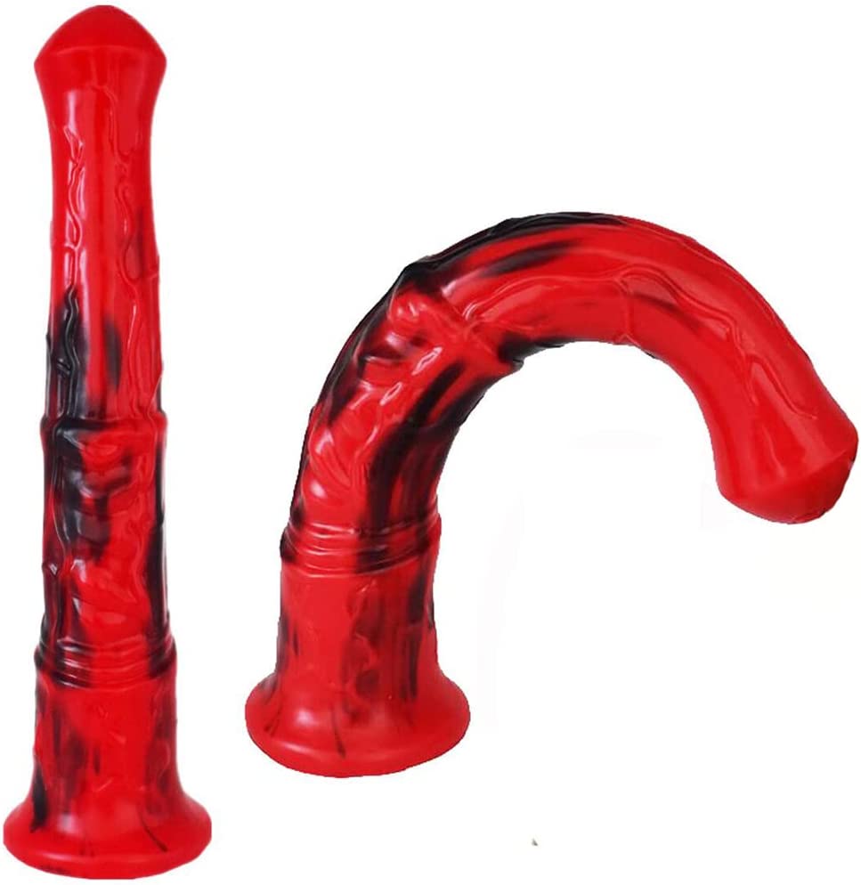 Multi Color Soft Flexible Animal Artificial Horse Dildo Silicone Dildo Toy Adult Sex Toy for Women with Suction (Red+Black)