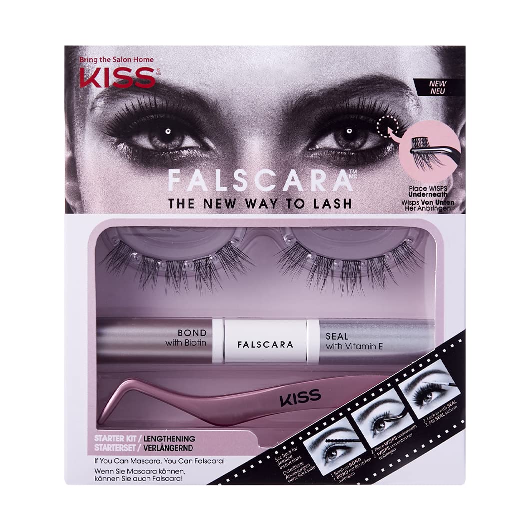 KISS Falscara D.I.Y. Lash Extension Starter Kit With 10 Eyelash Lengthening Wisps, Applicator and Bond & Seal lash adhesive