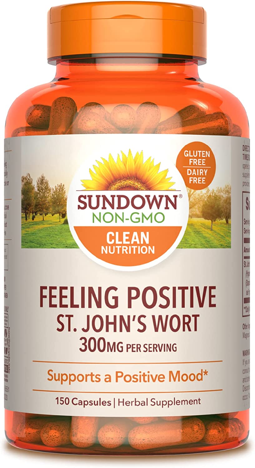 Sundown Standardized St. John's Wort Capsules 150 ea, Non-GMOˆ, Free of Gluten, Dairy, Artificial Flavors