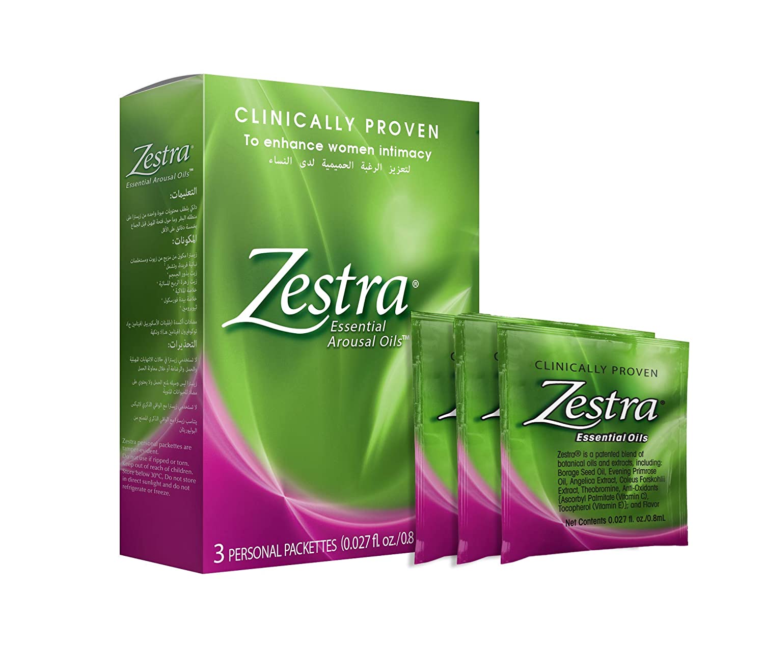 Zestra Essential Arousal Oils - 3 Single Dose Packets 0.8ml - Organic & All-Natural Botanical Arousal Oil - Safe & Clinically Proven to Enhance Pleasure during Intimate Moments