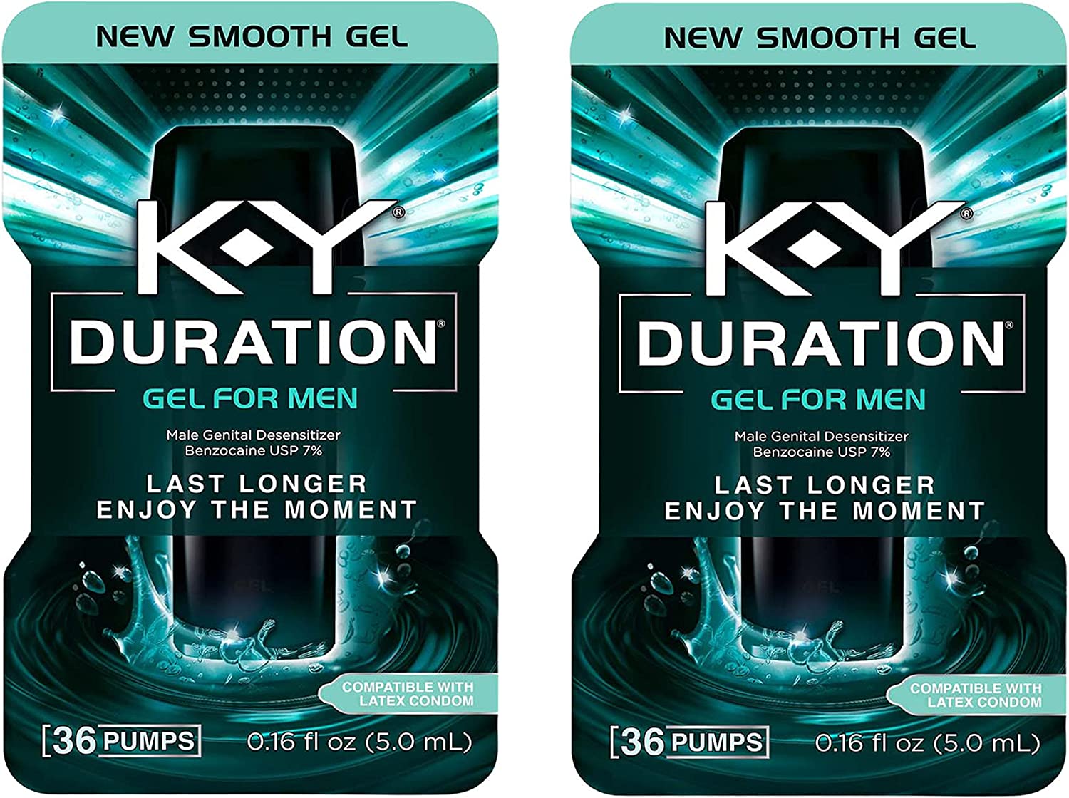 K-Y Duration Gel for Him, Personal Male Desensitizer Endurance Gel, Benzocaine Formula, for Men, Women and Couples, 0.16 FL OZ (36 Pump) (Pack of 2)
