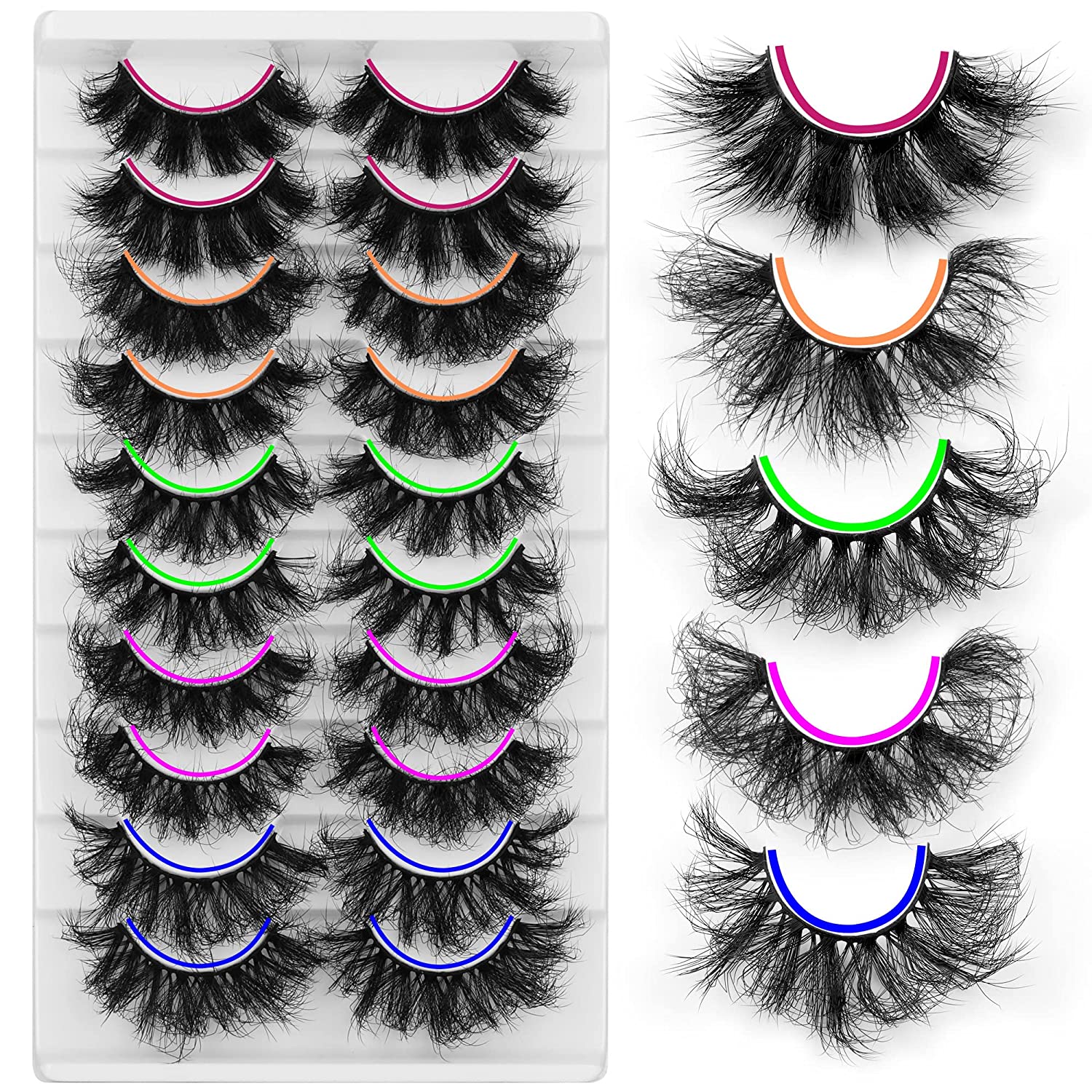 Fluffy Mink Lashes Dramatic False Eyelashes D Curl Full Volume Messy Fake Lashes 10 Pairs 5 Styles Mink Lash Pack