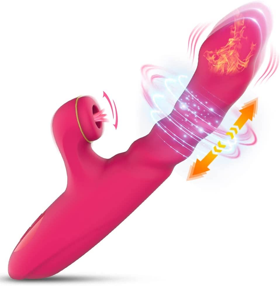 Realistic Dildo, Clitoral Licking G Spot Thrusting Rabbit Vibrator with Heating, Clitoris Nipples Anal Vaginal Rose Stimulator for Quick Orgasm, Adult Waterproof Rechargeable Female Sensory Sex Toys