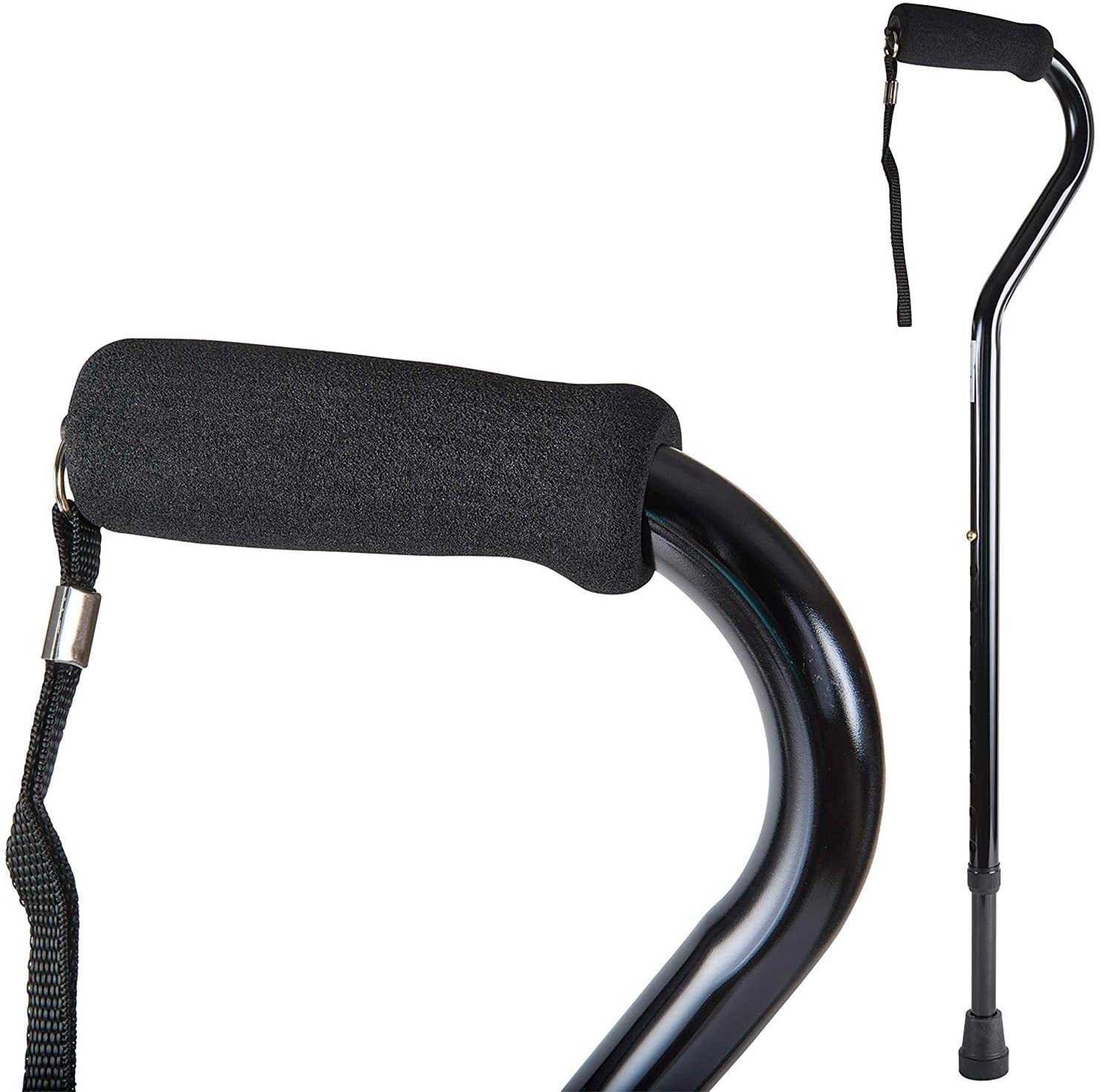 DMI Walking Cane and Walking Stick for Adult Men and Women, Lightweight and Adjustable from 33-37 Inches, Supports up to 250 Pounds with Ergonomic Soft Foam Offset Hand Grip and Wrist Strap, Black