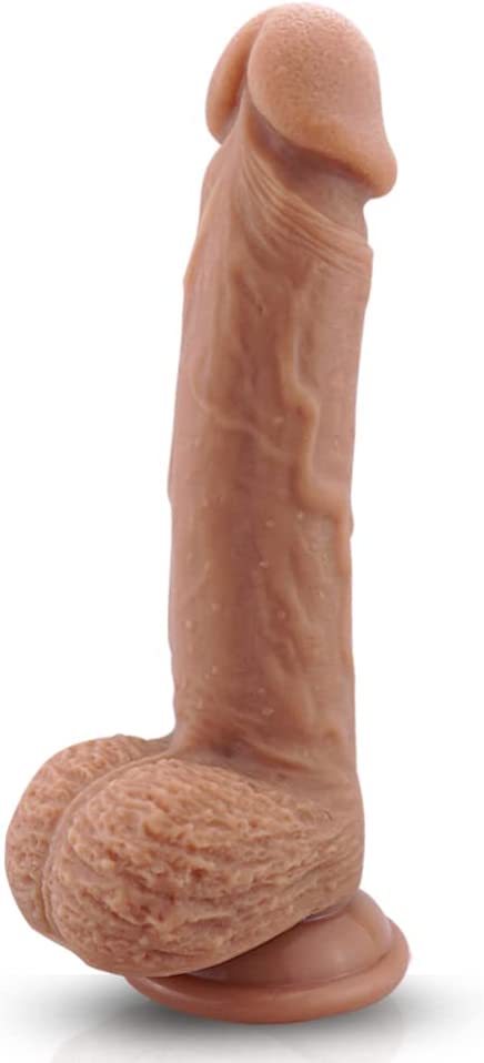 9 Inch Silicone Realistic Dildo Soft Large Dildos for Women with Strong Suction Cup for Hands-Free, Flexible Lifelike Sex Toy with Curved Shaft for Vaginal G-spot and Anal Used