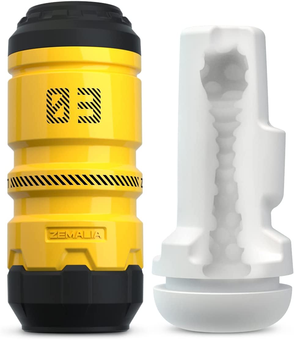 Male Masturbator Sex Toy Cup - ZEMALIA Men's Pleasure Stroker Sleeve with 3D Textured Soft Silicone Portable Pocket Pussy for Penis Massage - Adult Sensory Masturbation Sex Toys for Beginner,Yellow